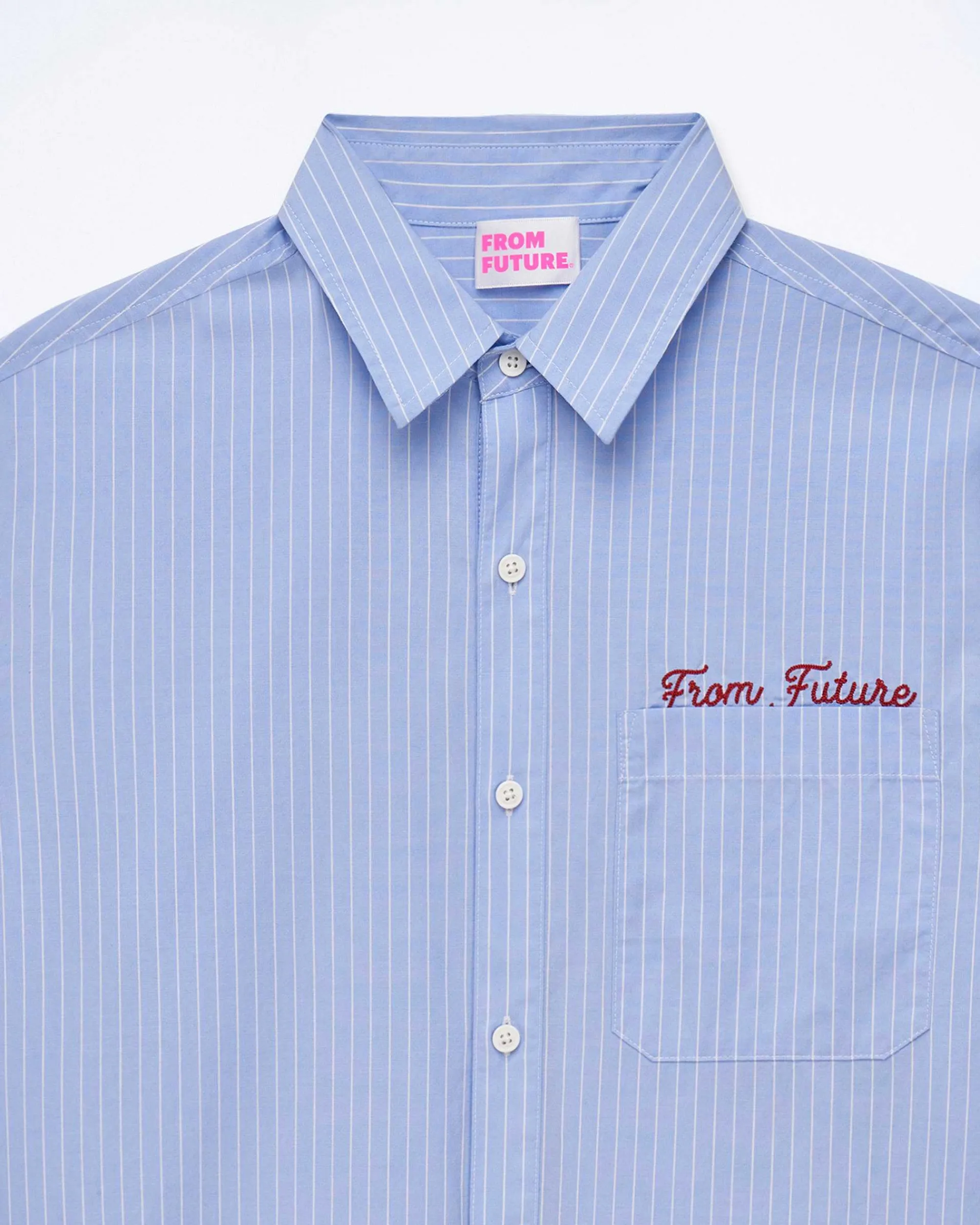 New FROM FUTURE Chemise Manches Courtes Popeline Bleu Raye