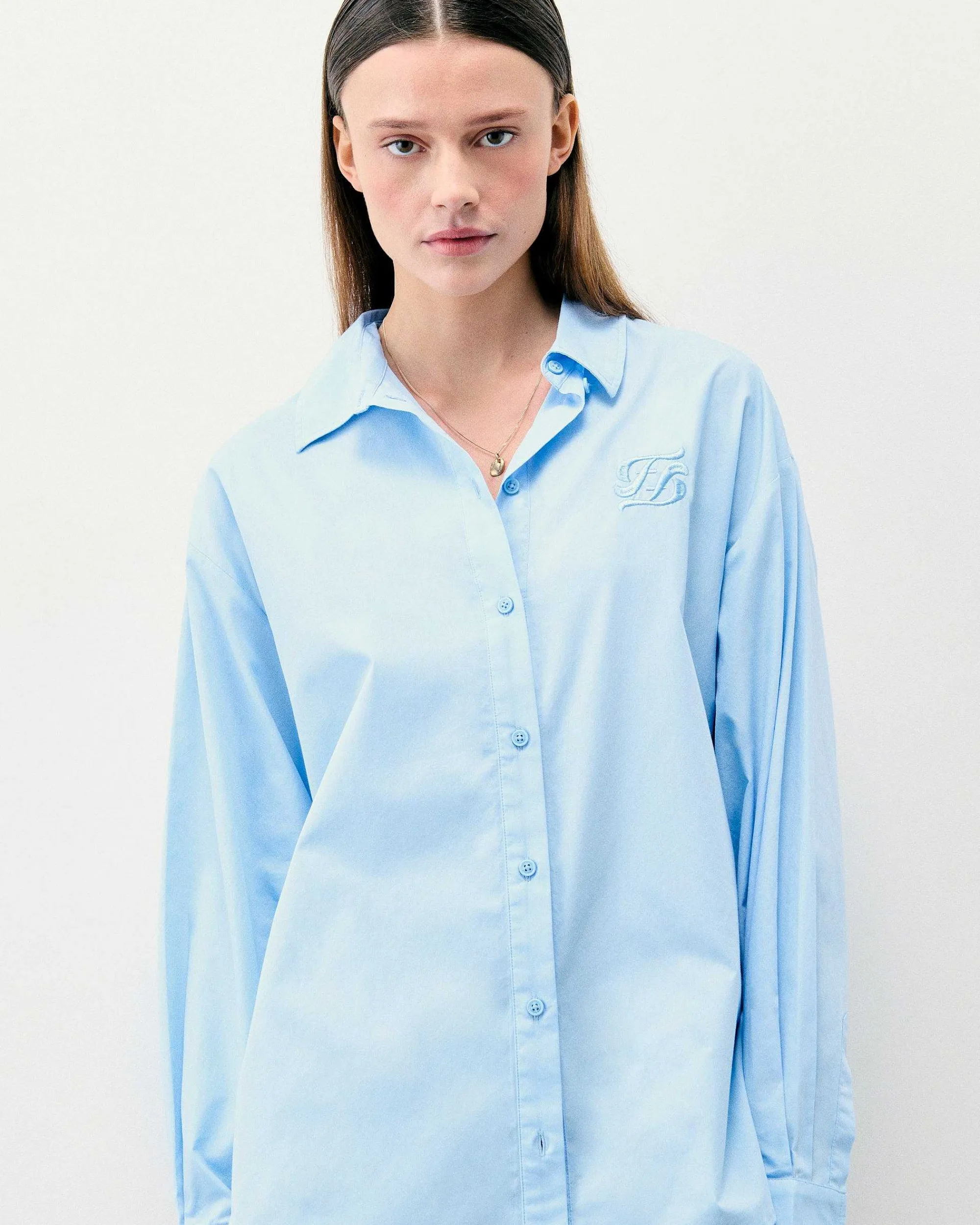 New FROM FUTURE Chemise Manches Longues Popeline Baby Blue