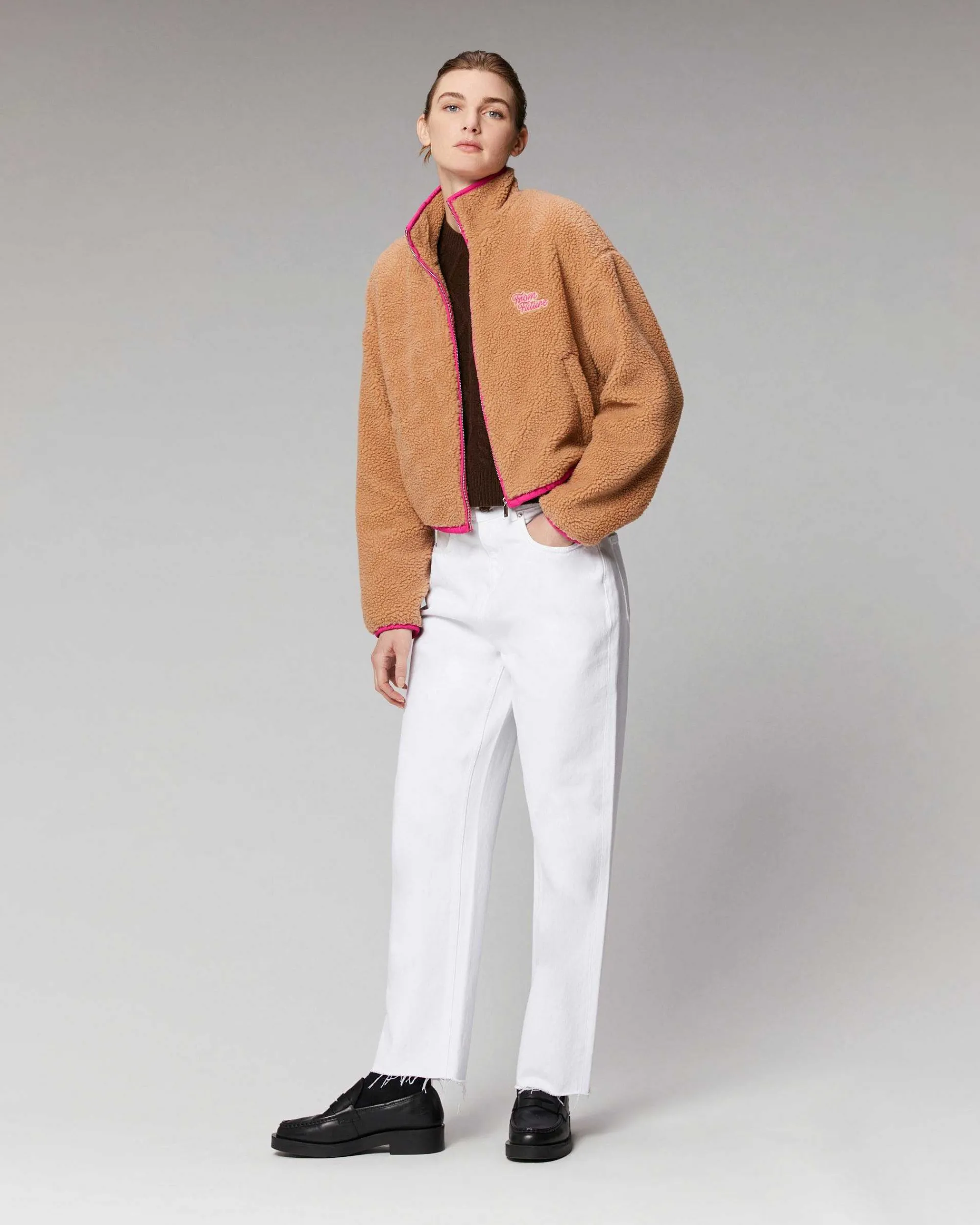 Fashion FROM FUTURE Outerwear Veste Sherpa Courte Camel