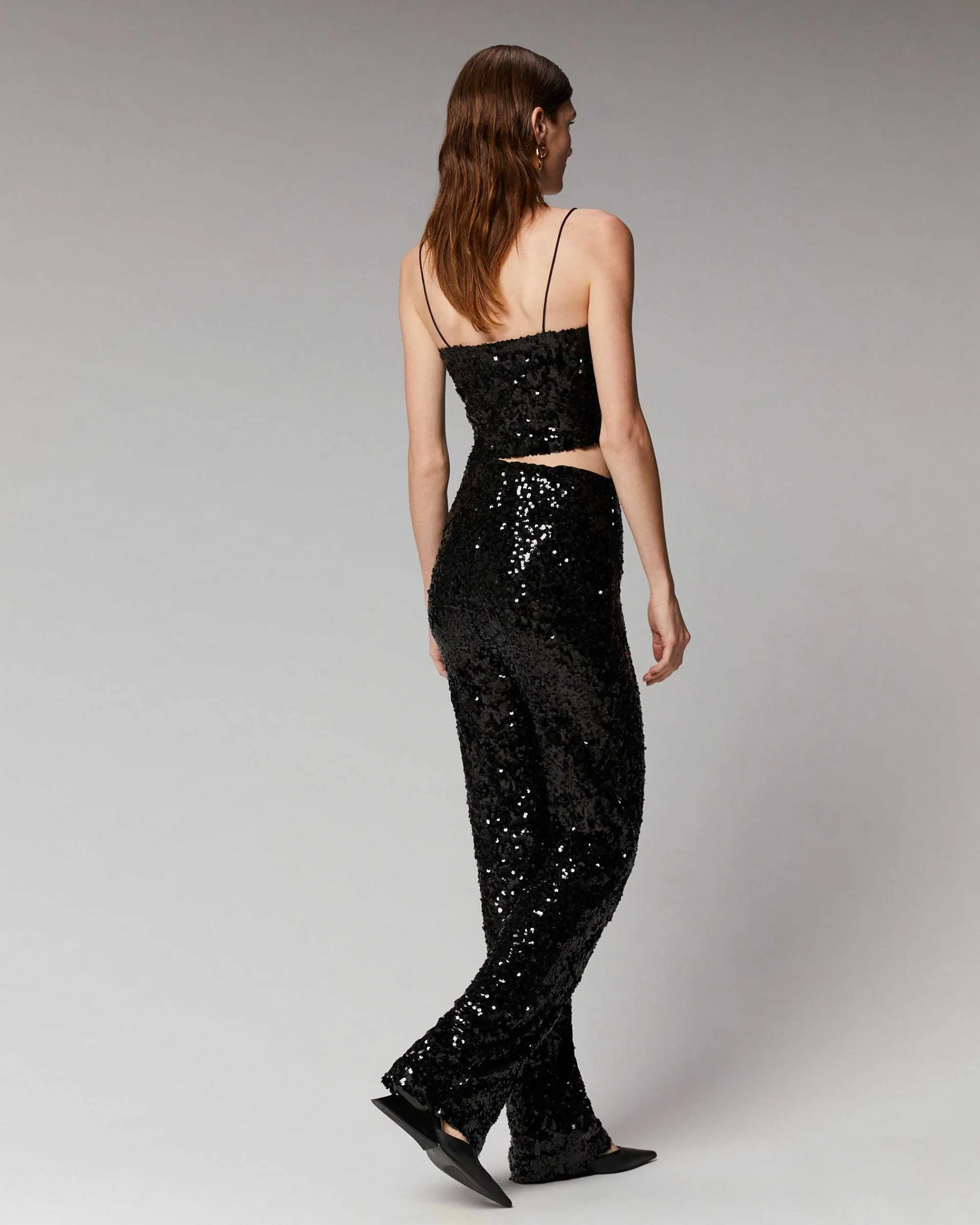 Sale FROM FUTURE Pantalon Flare A Sequins Noir