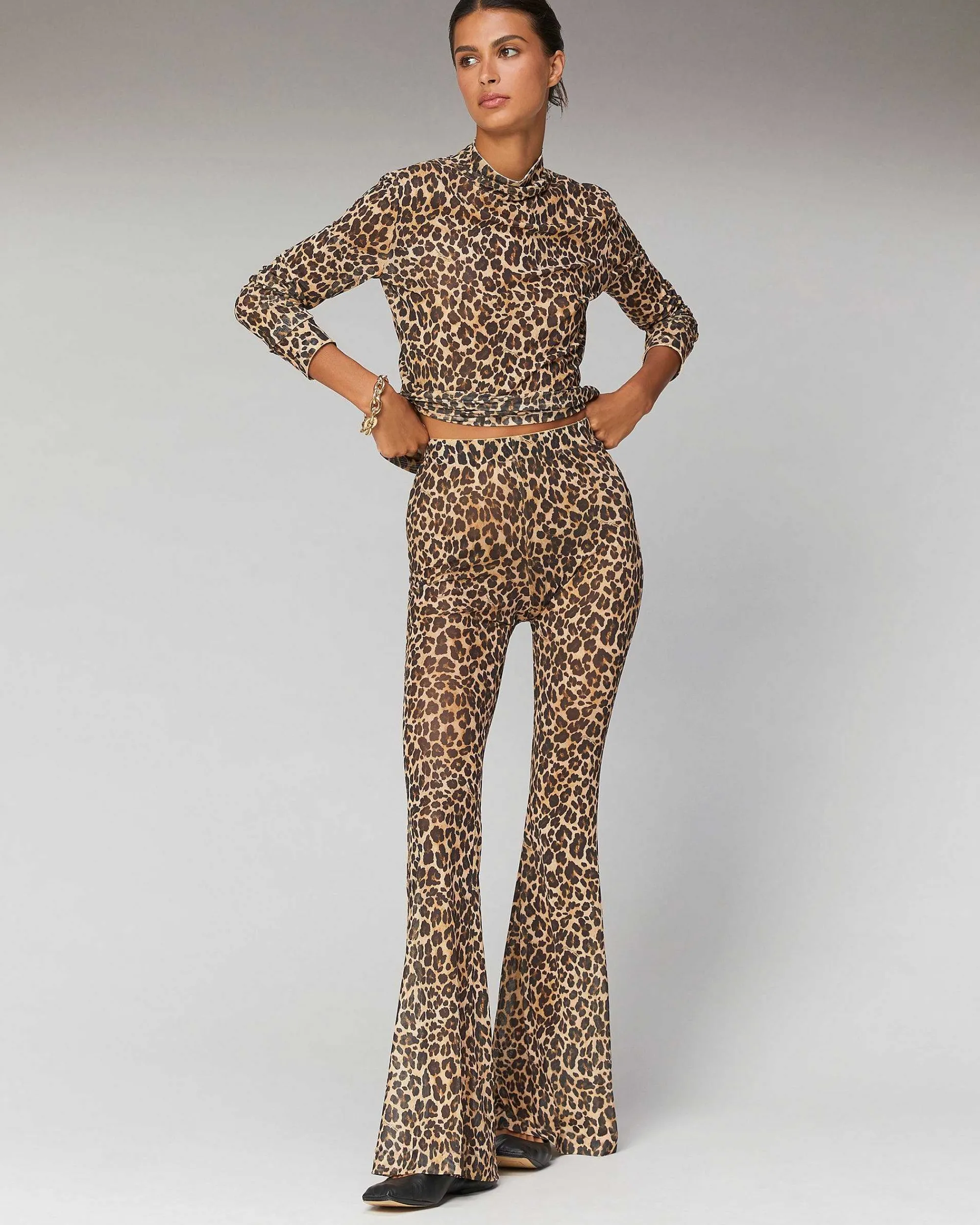 Outlet FROM FUTURE Pantalon Flare Imprime Mesh Winter Leopard