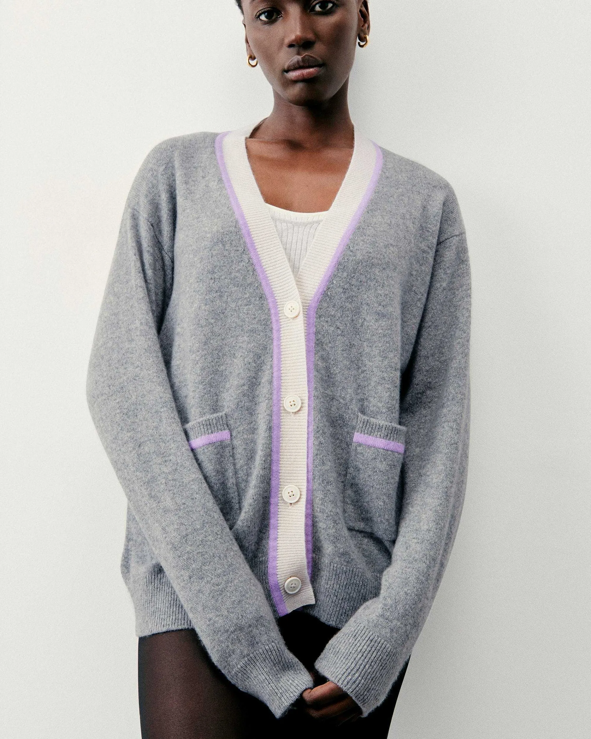 Outlet FROM FUTURE Pull Cardigan Gris Chine Fonce