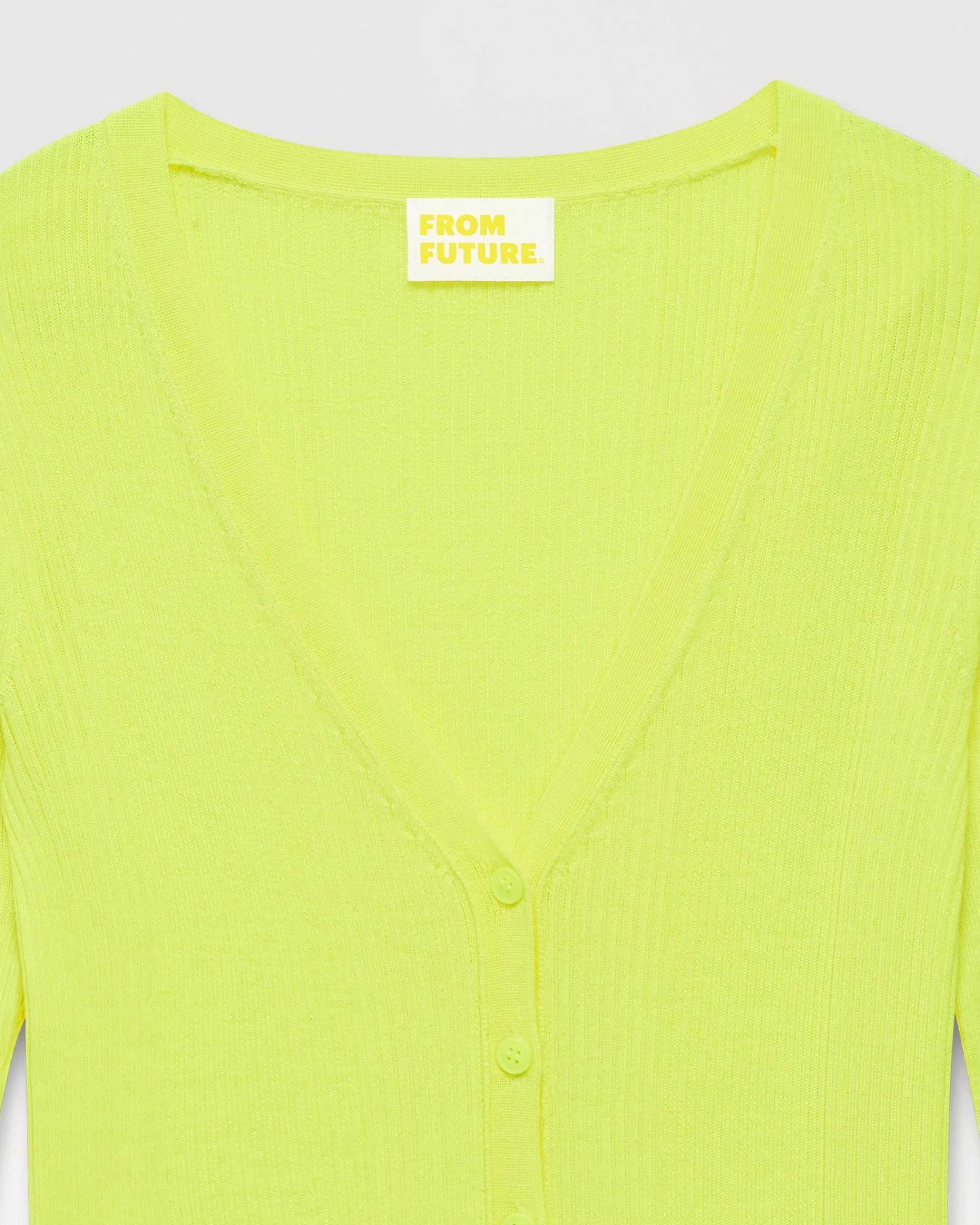 Best FROM FUTURE Pull Cardigan A Cotes Jaune Fluo