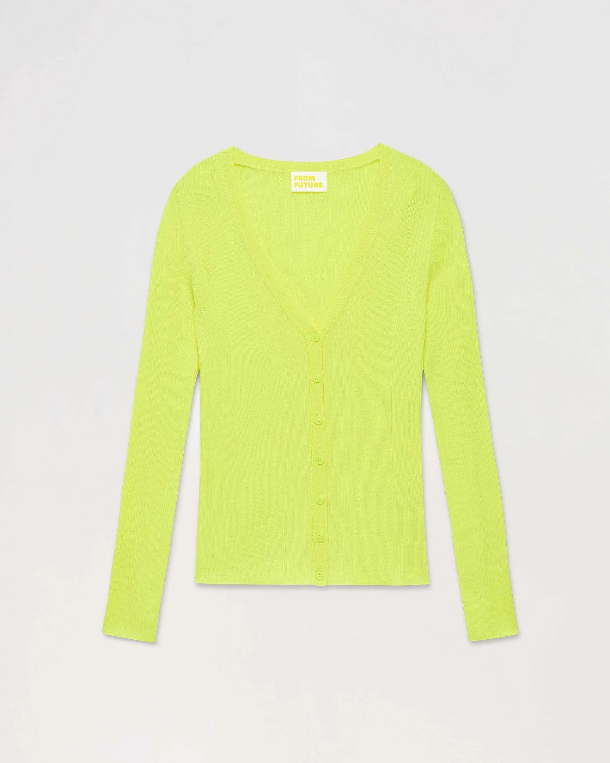 Best FROM FUTURE Pull Cardigan A Cotes Jaune Fluo