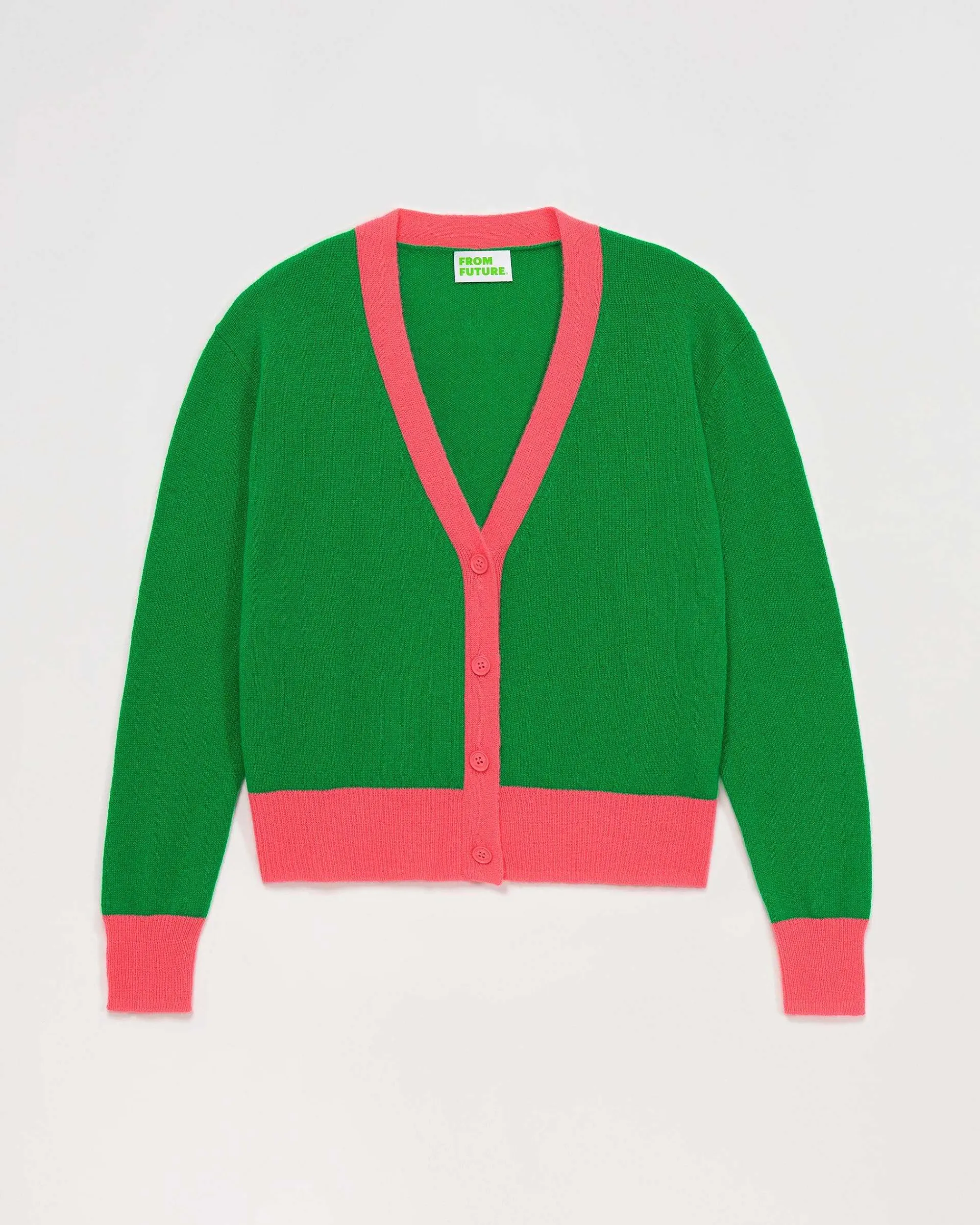 Shop FROM FUTURE Pull Cardigan Bicolore Leger Vert Gazon