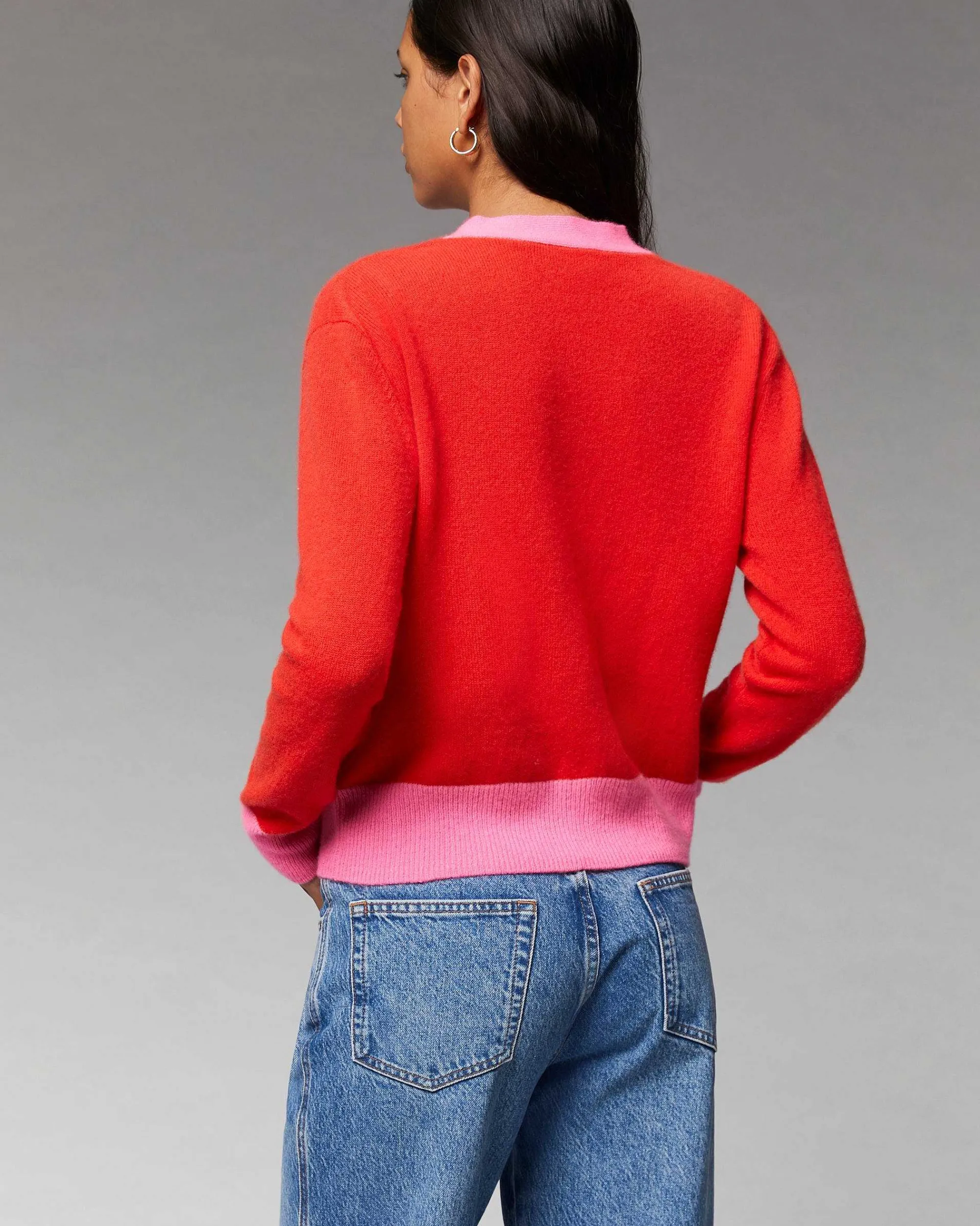 Flash Sale FROM FUTURE Pull Cardigan Bicolore Leger Rouge Vif