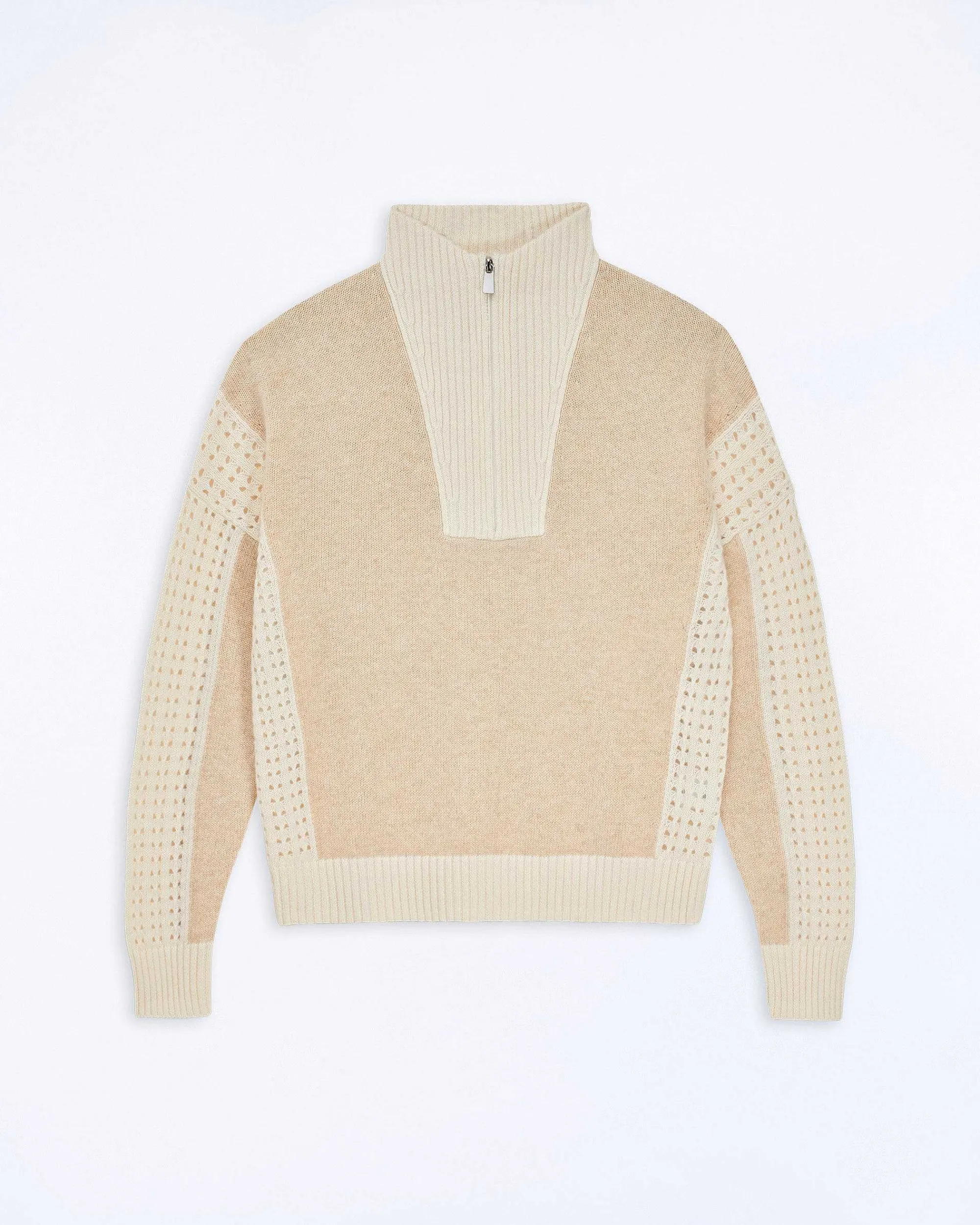 Cheap FROM FUTURE Pull Col Camionneur Tricot Ajoure Beige Chine