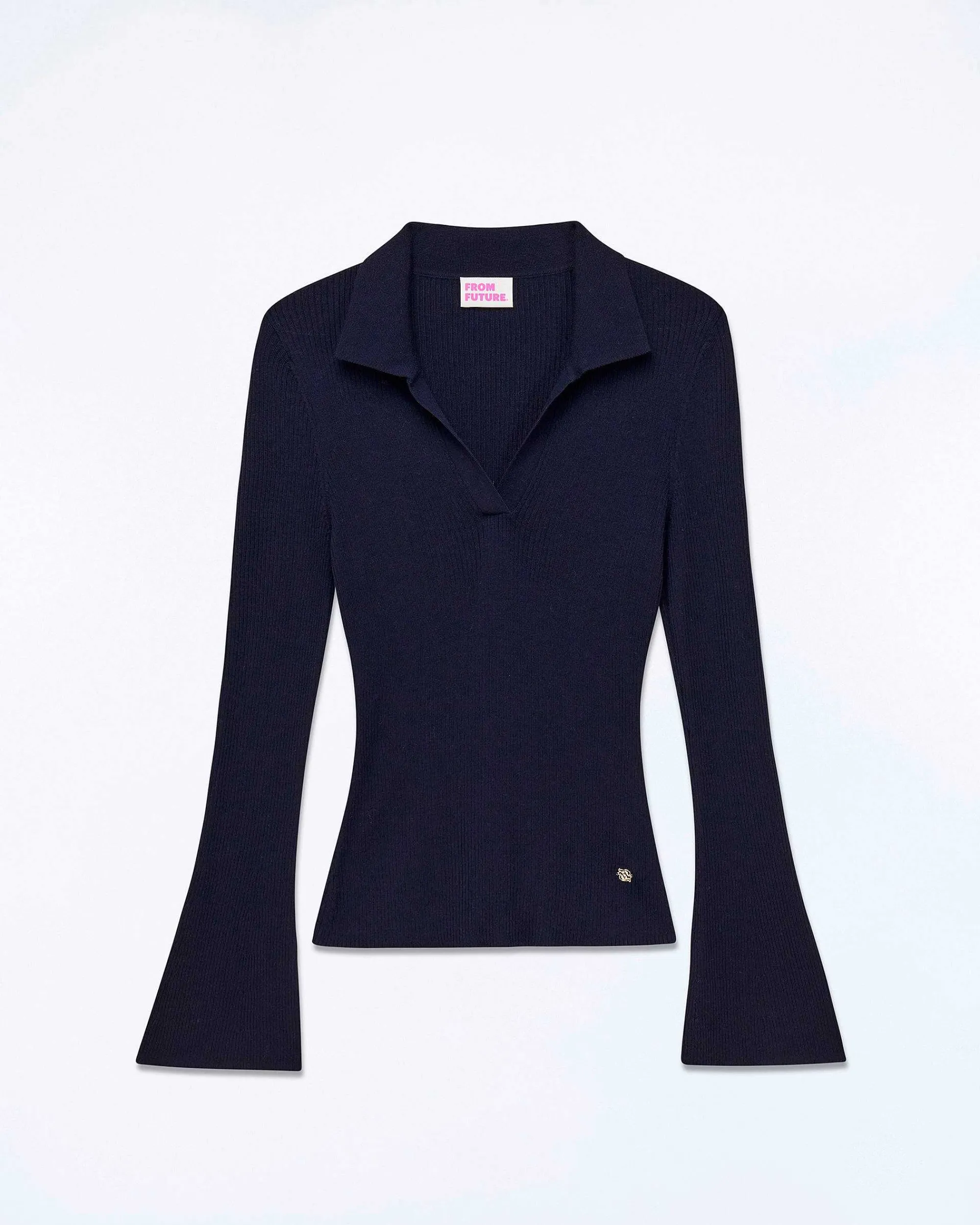 Hot FROM FUTURE Pull Col Polo A Cotes Bijou Navy