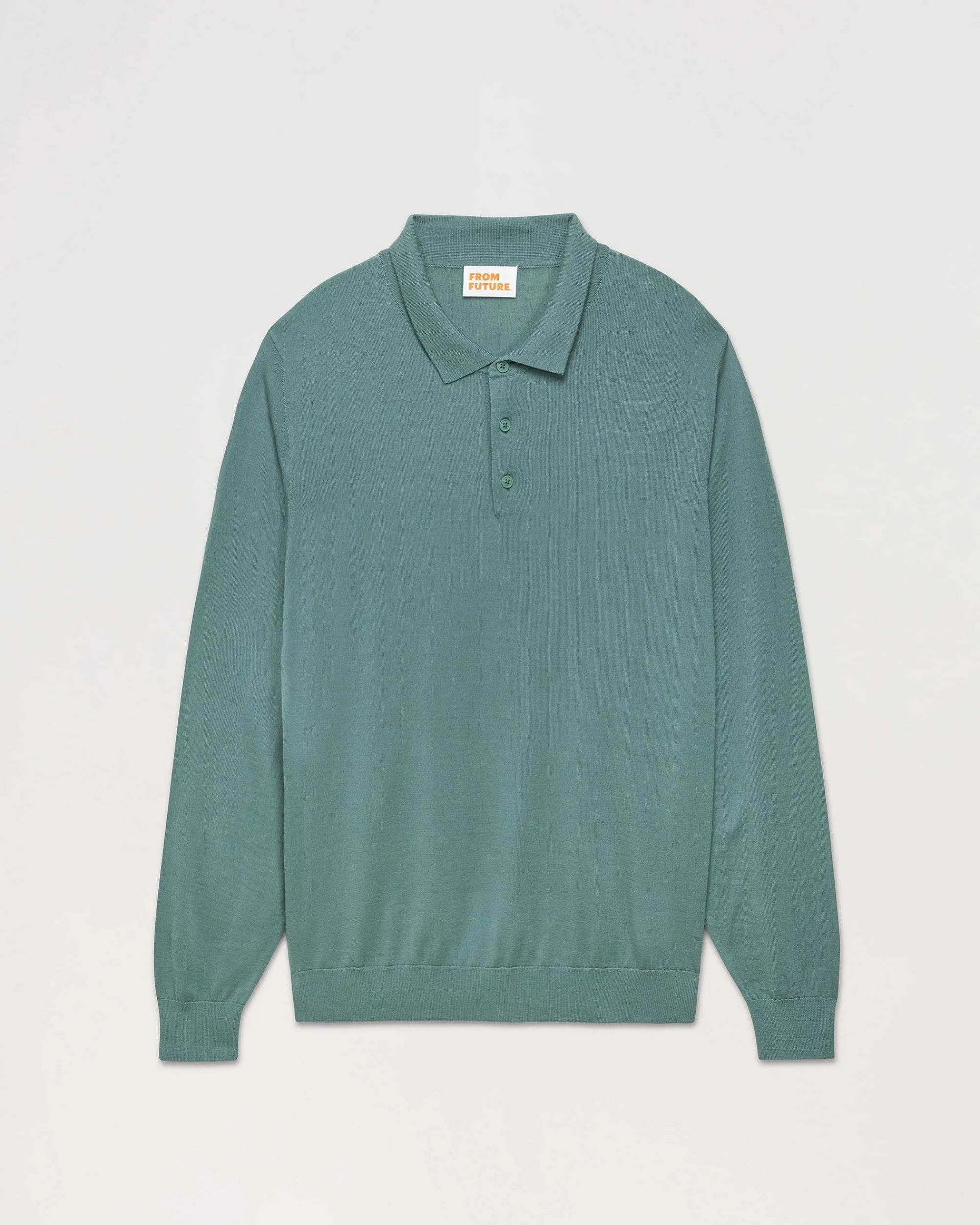 Hot FROM FUTURE Pull Col Polo Basique Washed Green