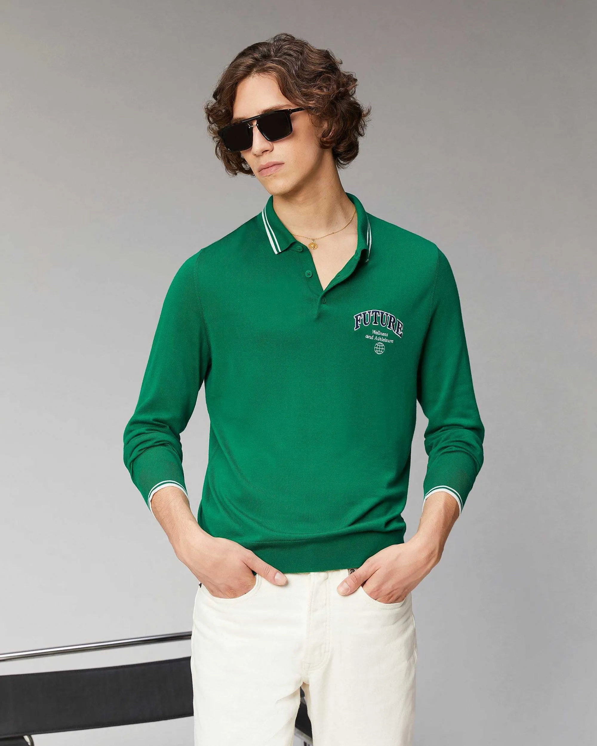 New FROM FUTURE Pull Col Polo College Forest Green