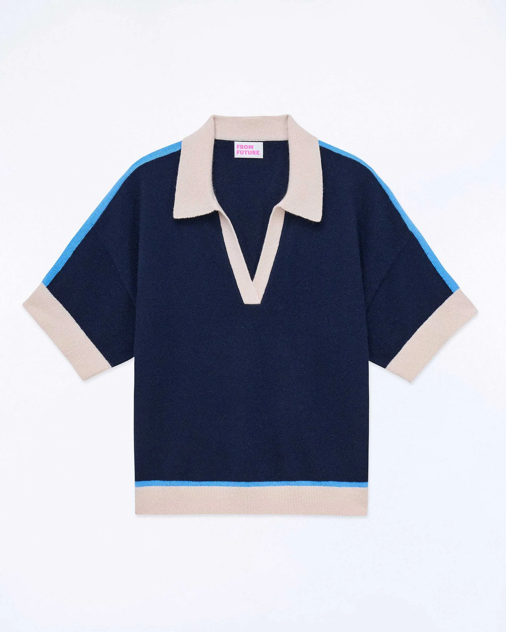 Discount FROM FUTURE Pull Col Polo Manches Courtes Navy