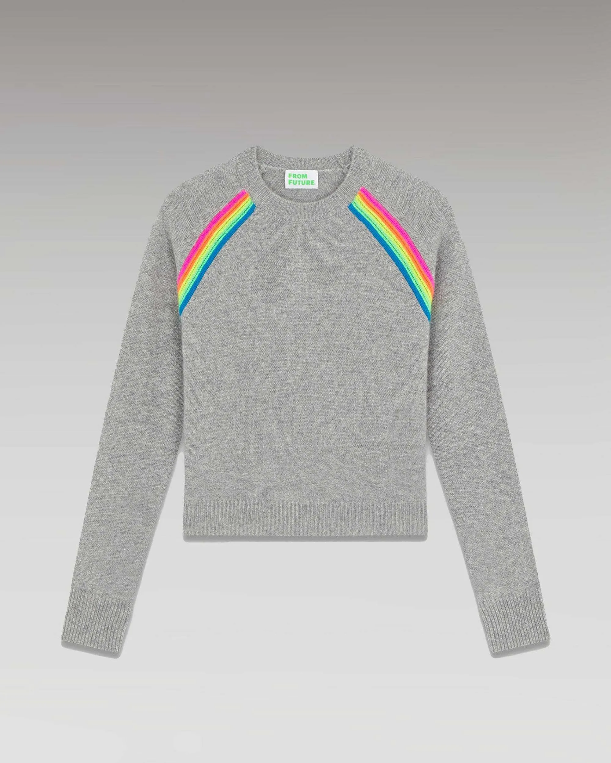 Online FROM FUTURE Pull Col Rond Bandes Multico Raglan Gris Chine Fonce