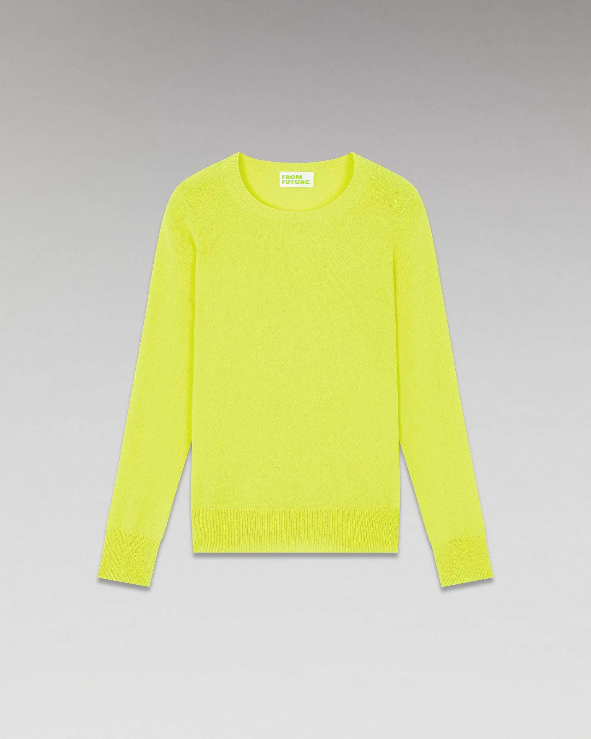 Discount FROM FUTURE Pull Col Rond Basique Jaune Fluo