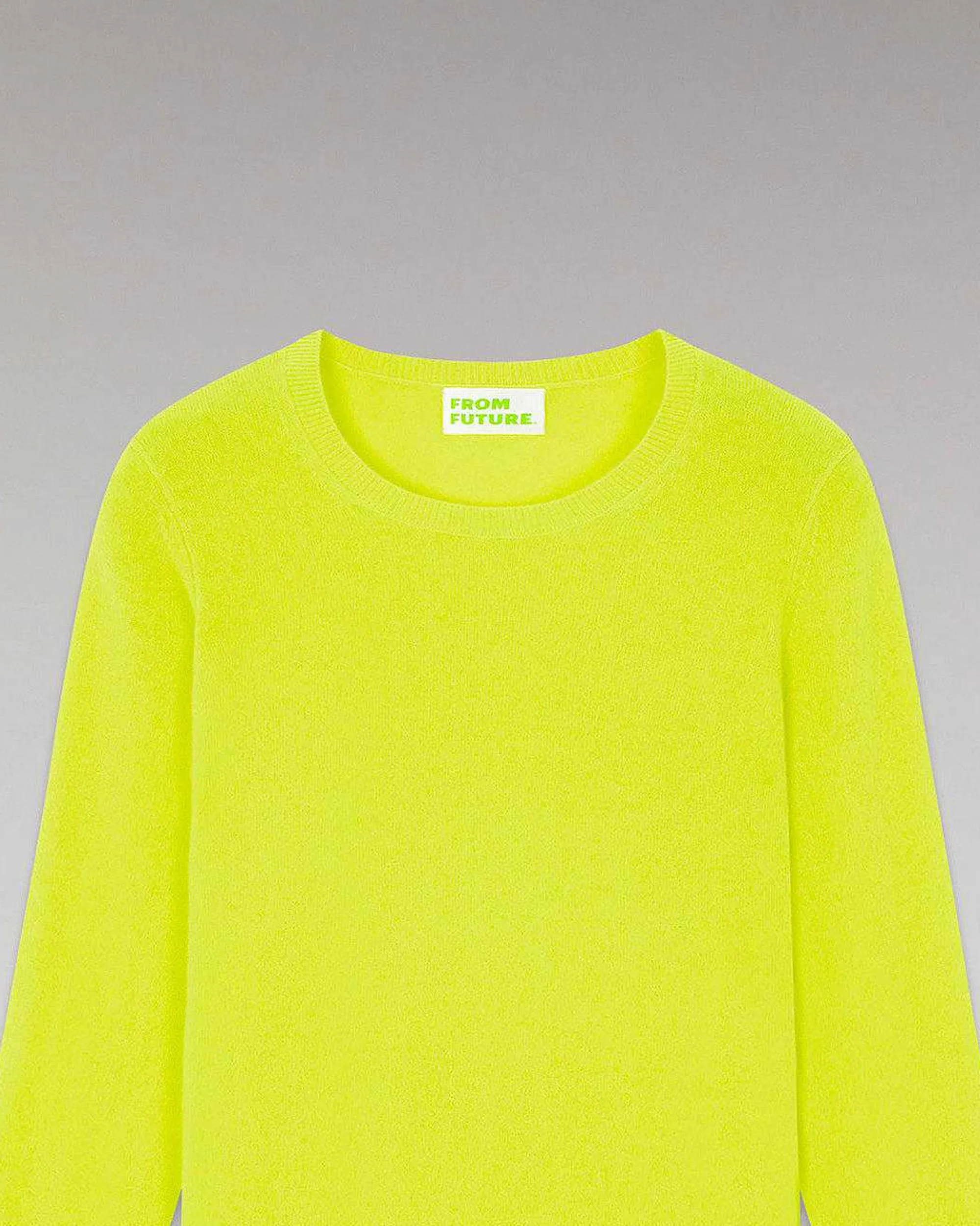 Best Sale FROM FUTURE Pull Col Rond Basique Jaune Fluo