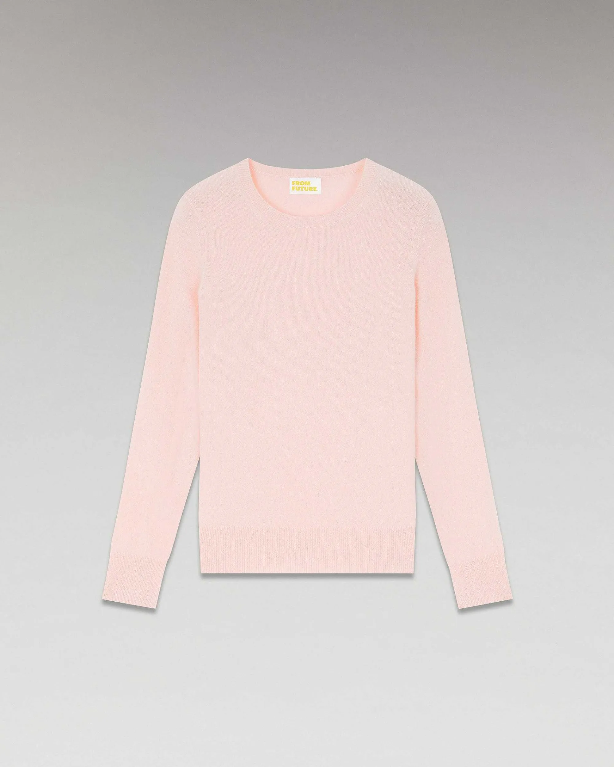 Outlet FROM FUTURE Pull Col Rond Basique Rose Poudre