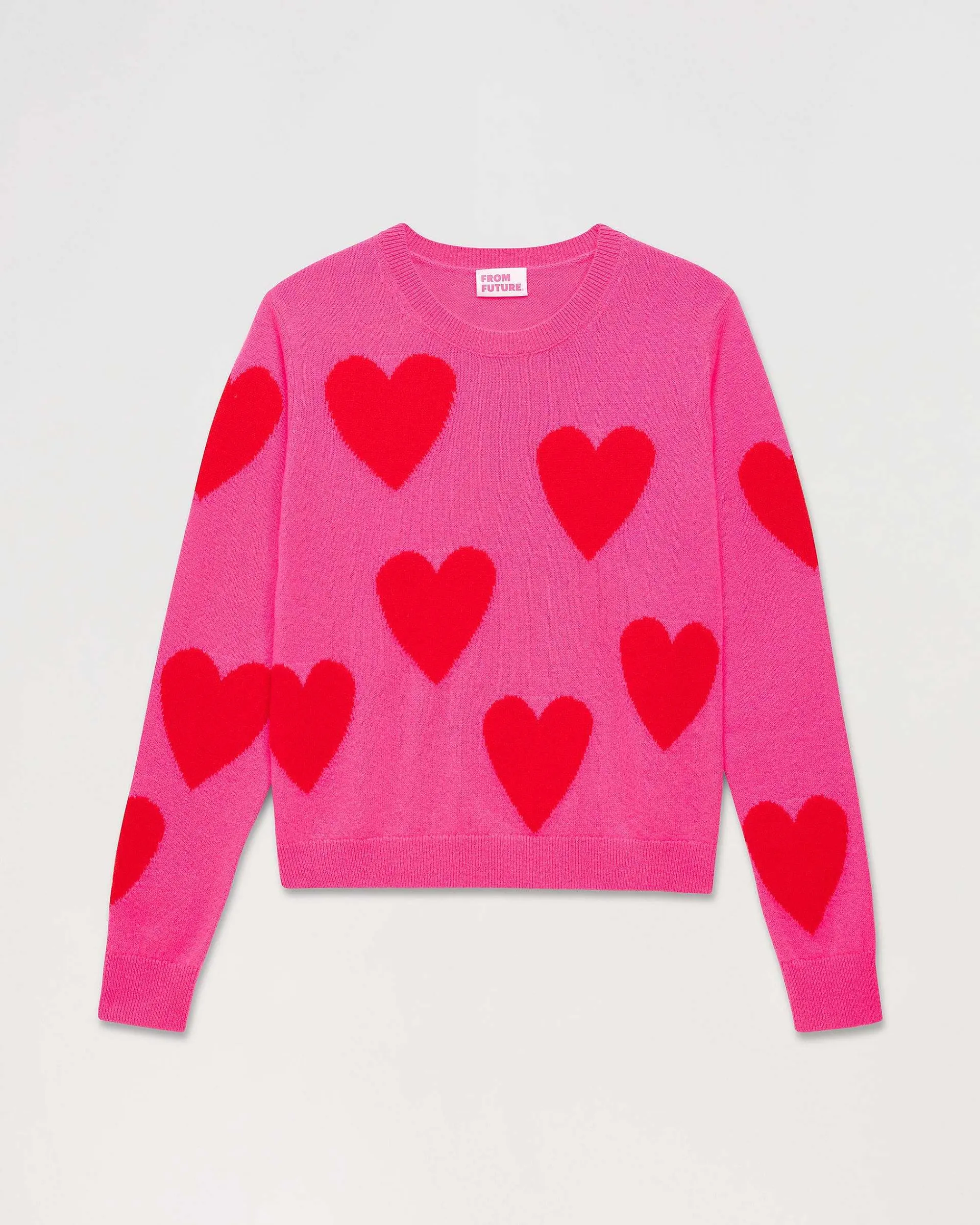 Online FROM FUTURE Pull Col Rond Coeur All-Over Light Rose Fluo