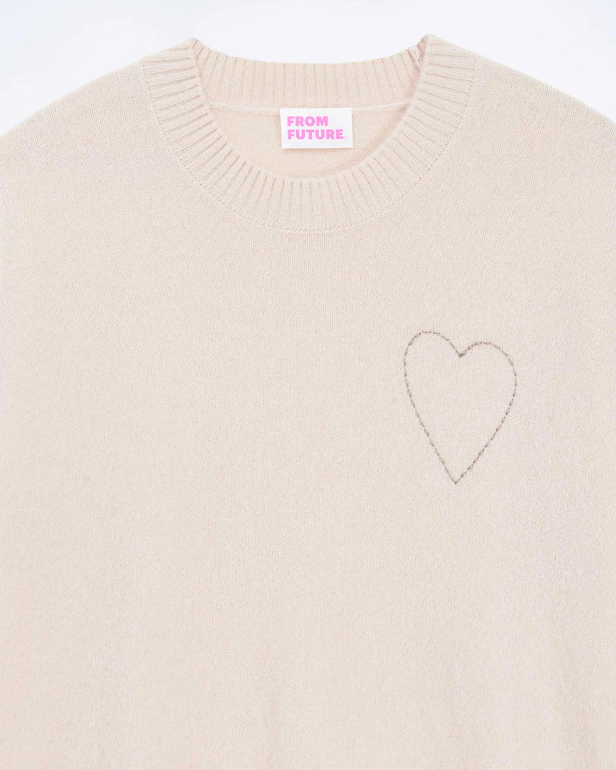 Flash Sale FROM FUTURE Pull Col Rond Coeur Brode Light Beige