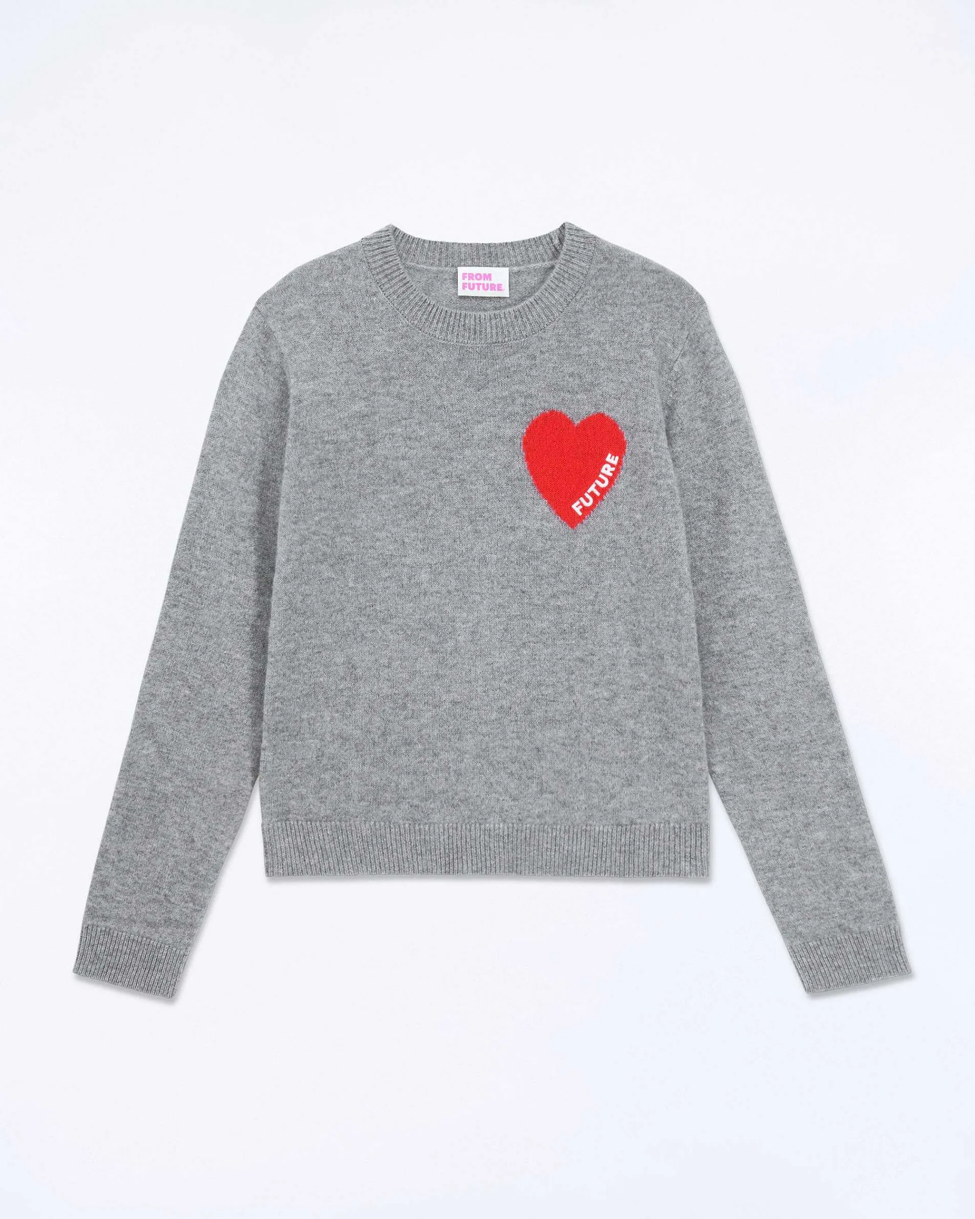 Best Sale FROM FUTURE Pull Col Rond Coeur Broderie Future Light Gris Chine Fonce