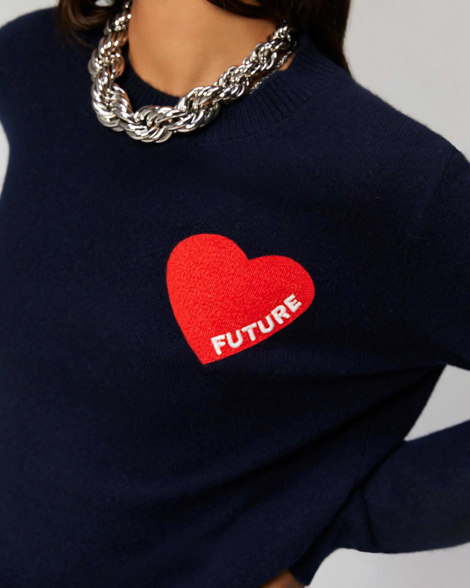 Store FROM FUTURE Pull Col Rond Coeur Leger Navy