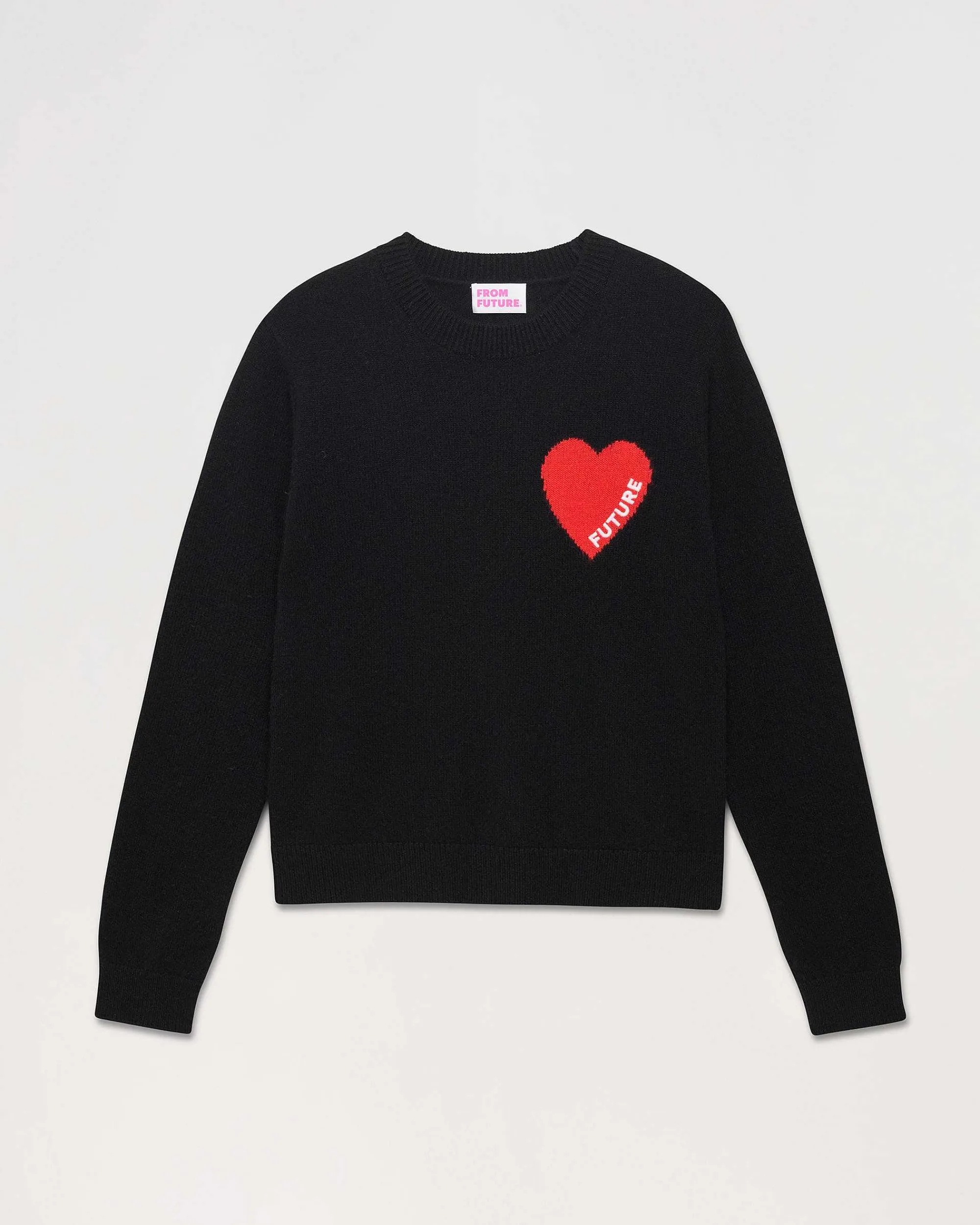 Clearance FROM FUTURE Pull Col Rond Coeur Leger Noir