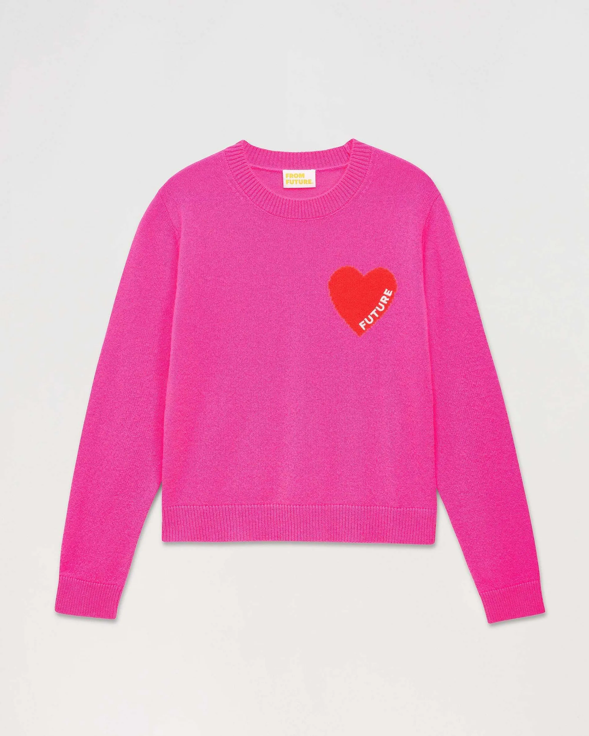 Clearance FROM FUTURE Pull Col Rond Coeur Leger Rose Fluo