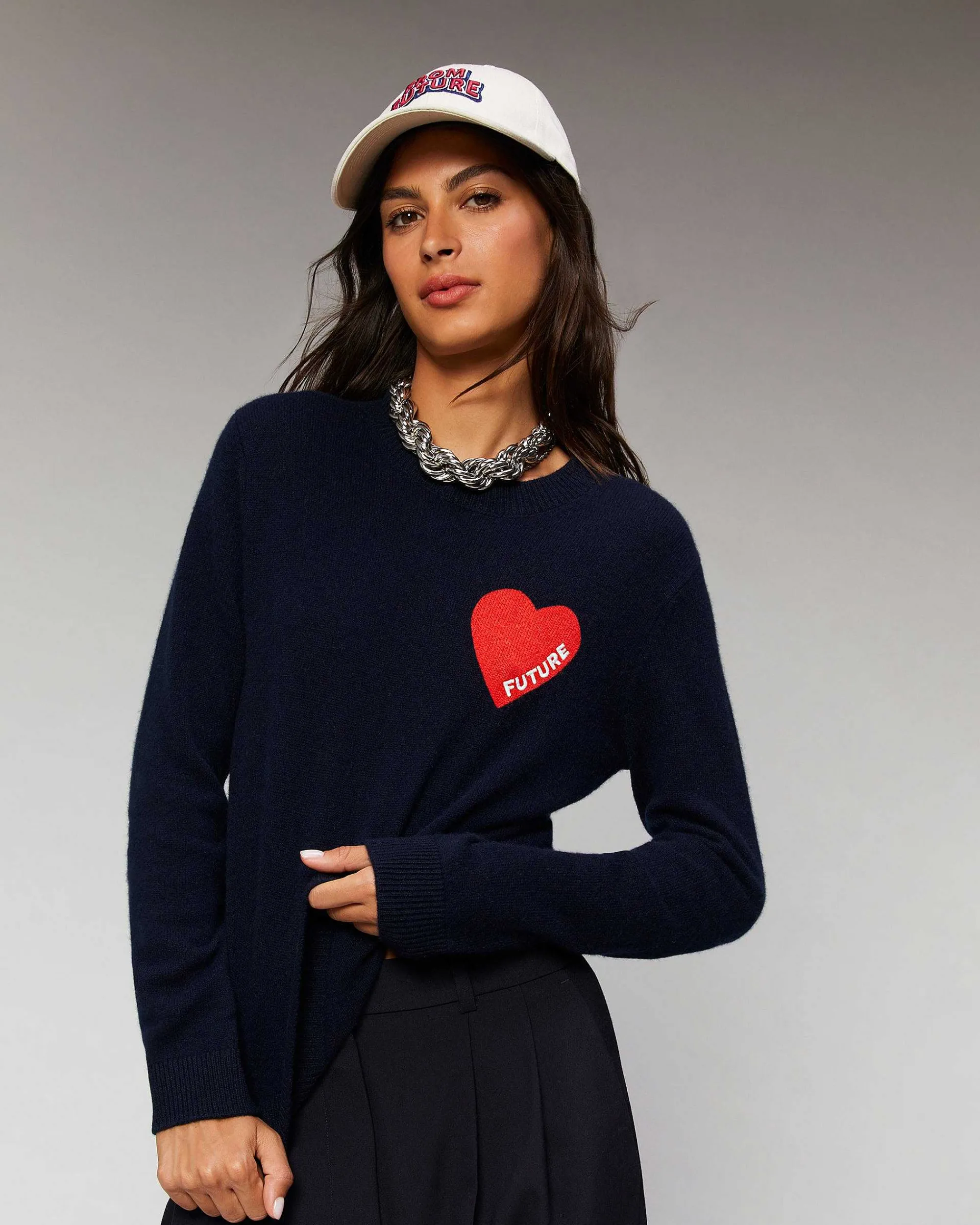 Store FROM FUTURE Pull Col Rond Coeur Leger Navy