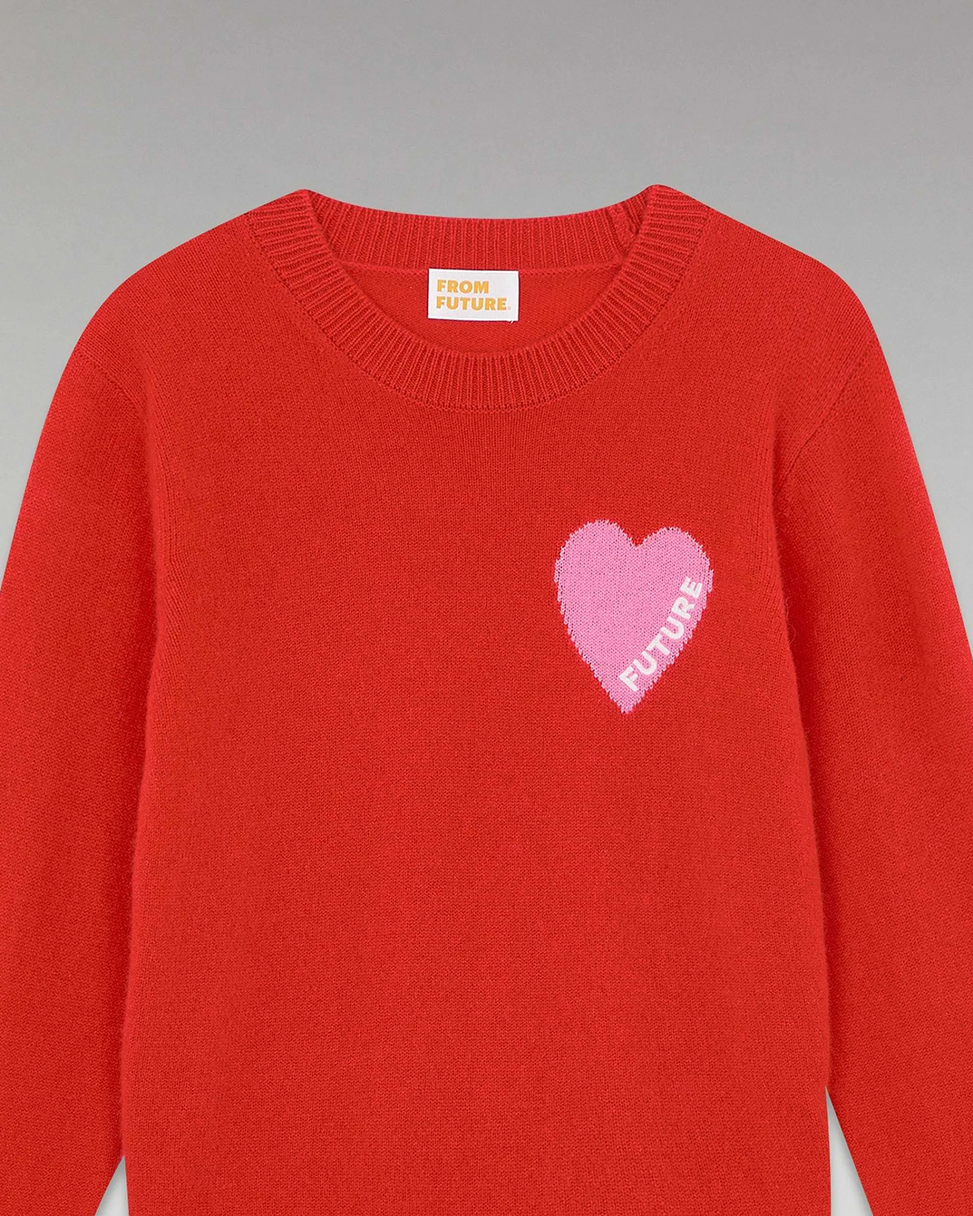 Shop FROM FUTURE Pull Col Rond Coeur Leger Rouge Vif