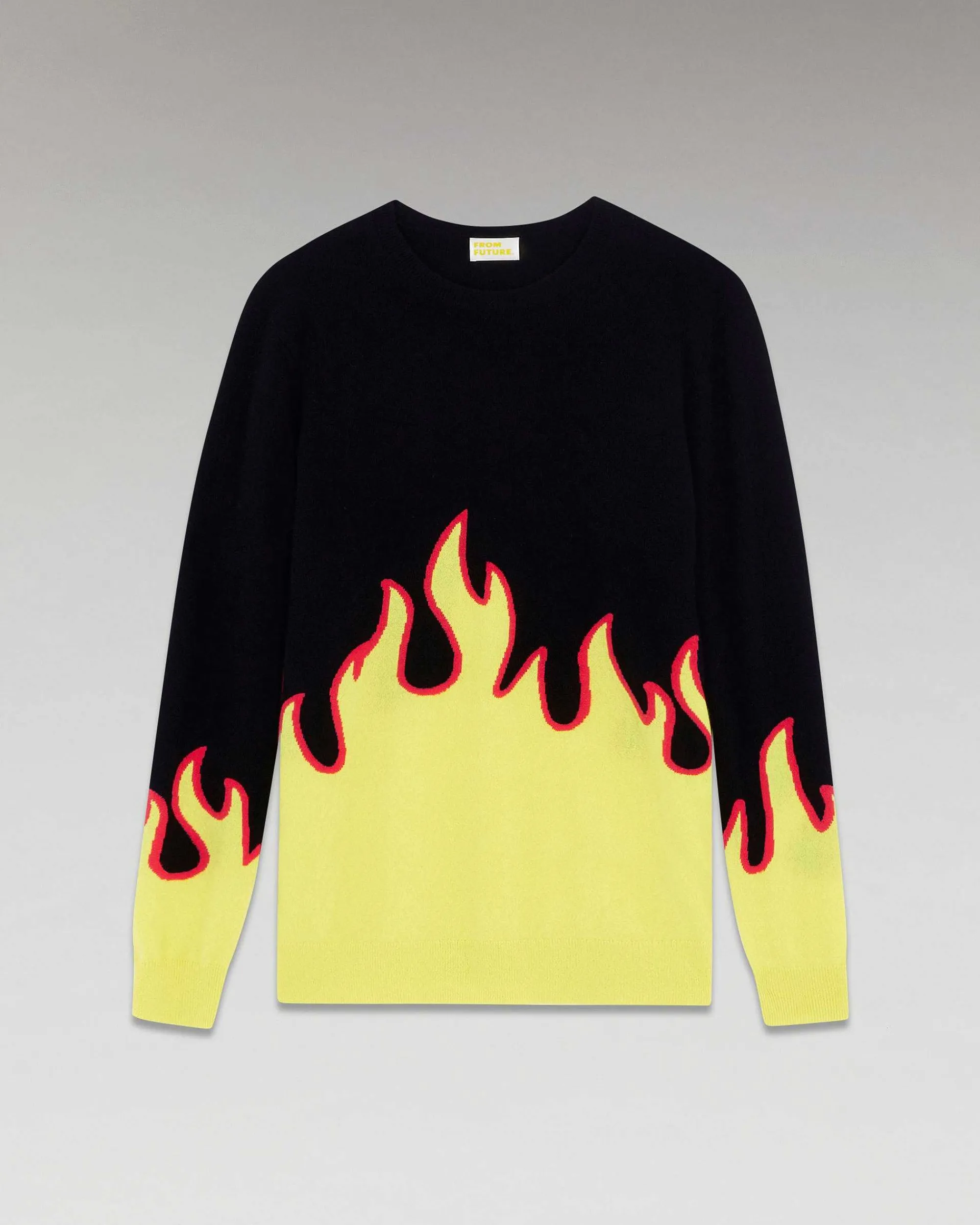 Cheap FROM FUTURE Pull Col Rond Flammes Noir