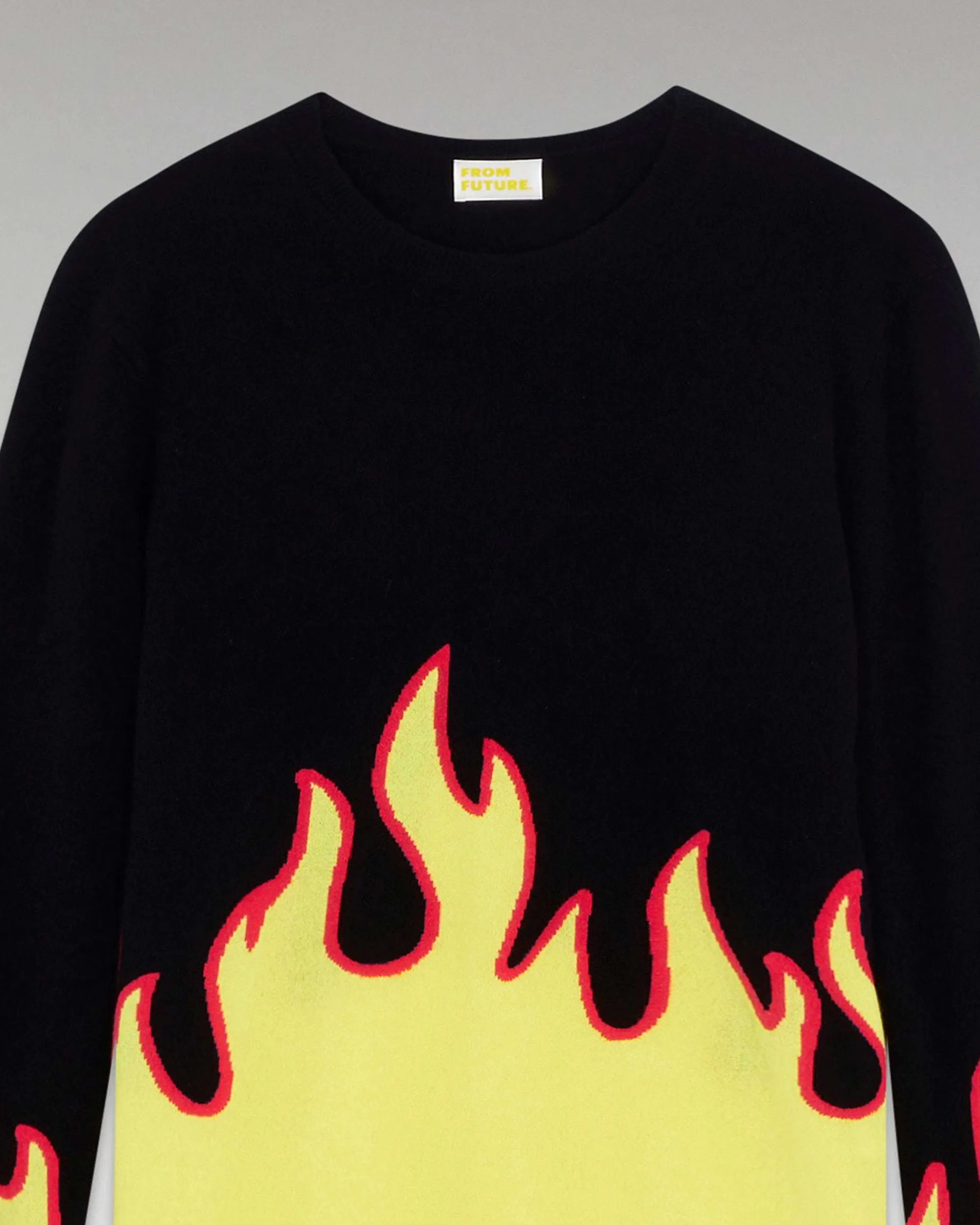 Cheap FROM FUTURE Pull Col Rond Flammes Noir