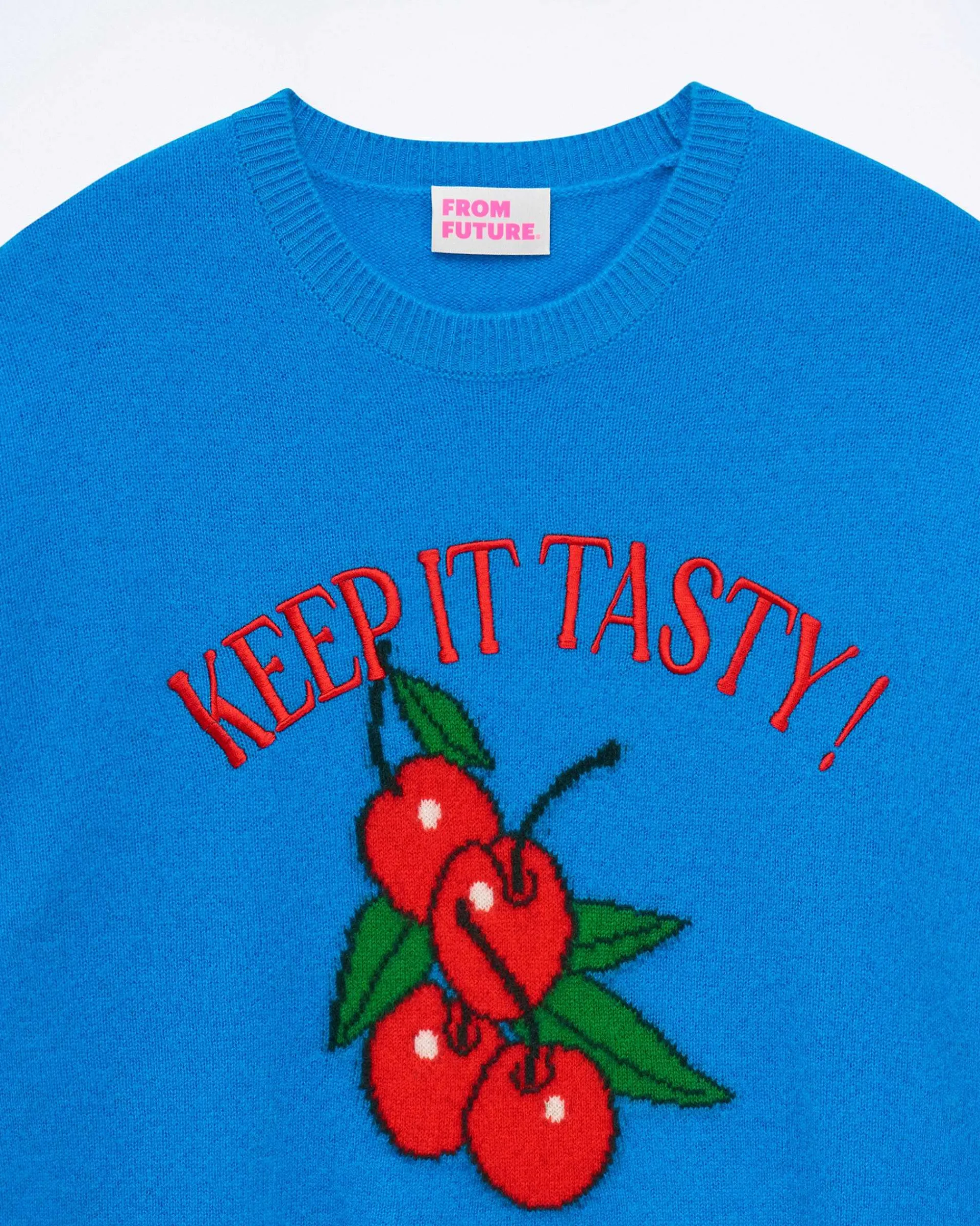 Online FROM FUTURE Pull Col Rond Keep It Tasty Surf Blue