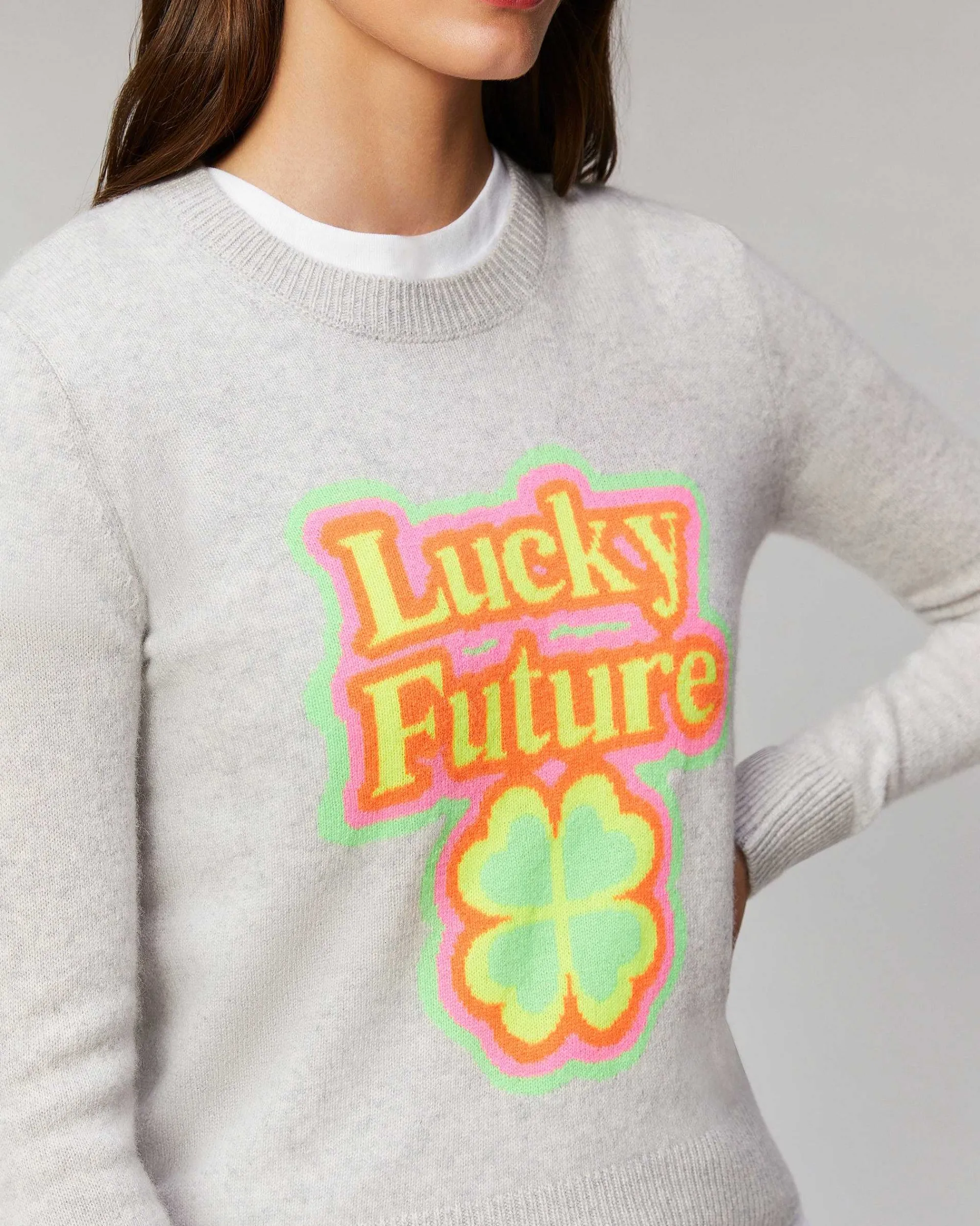 Discount FROM FUTURE Pull Col Rond Lucky Future Leger Gris Chine Clair