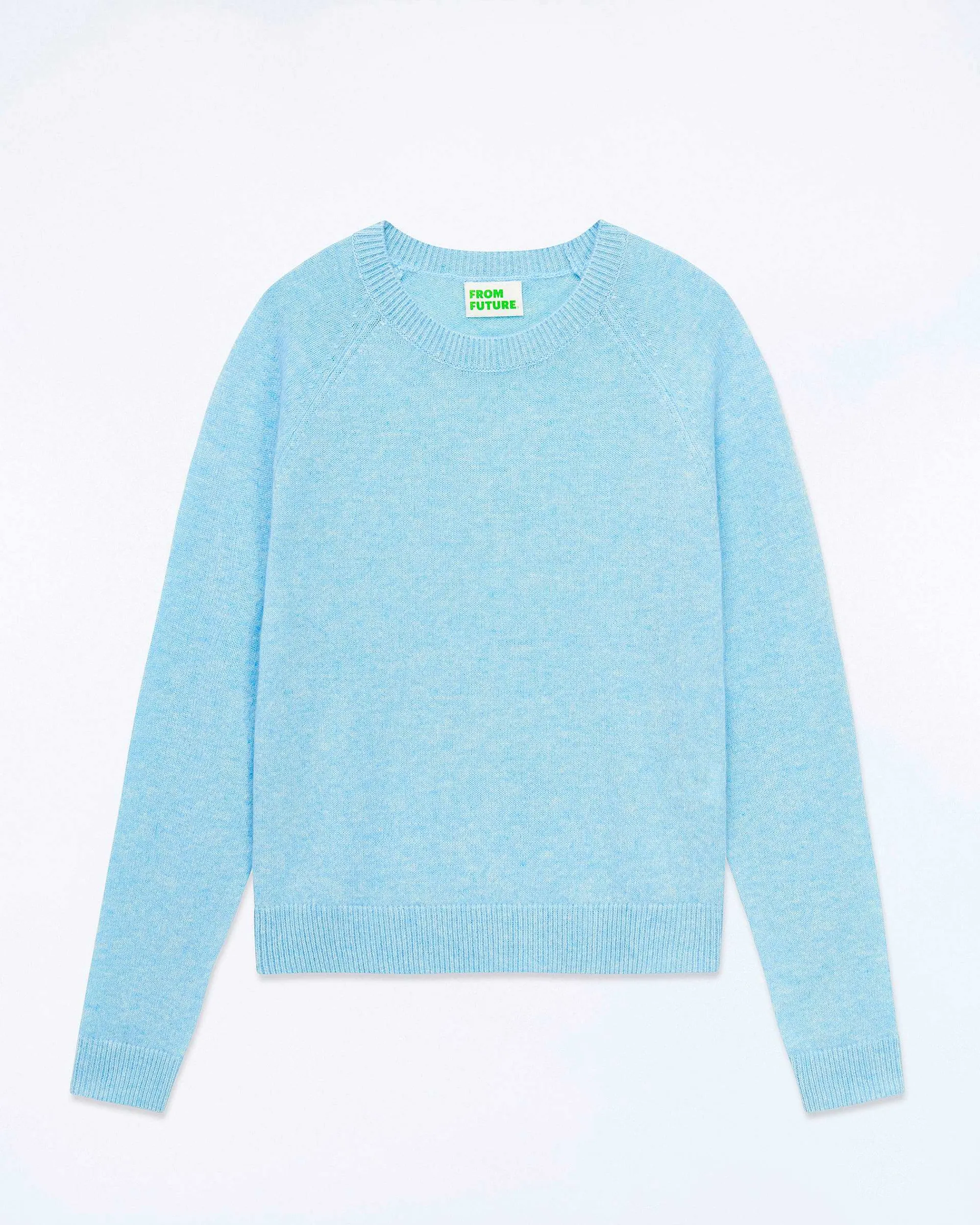 Shop FROM FUTURE Pull Col Rond Manches Raglan Light Acid Blue Mouline