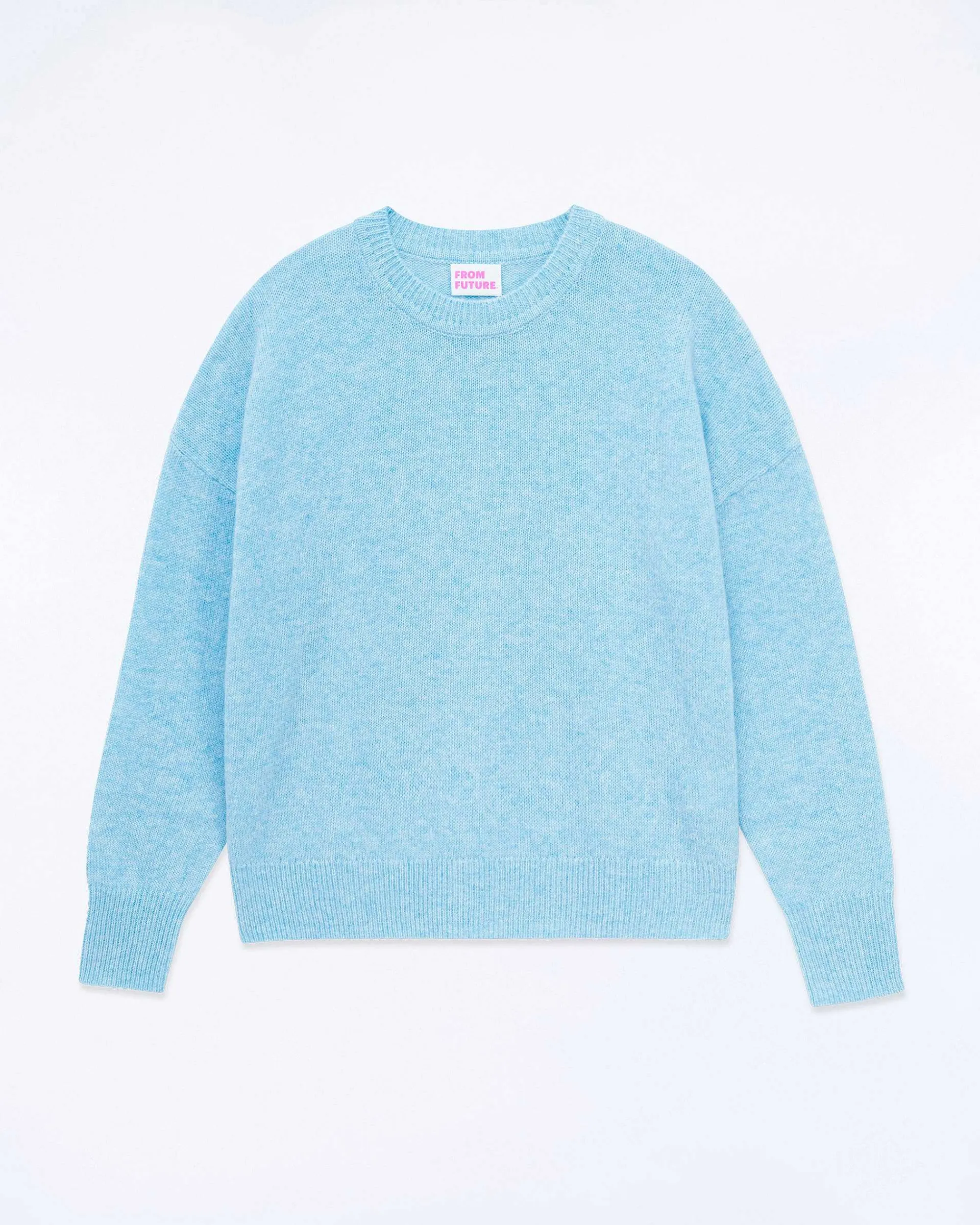 New FROM FUTURE Pull Col Rond Oversize Acid Blue Mouline