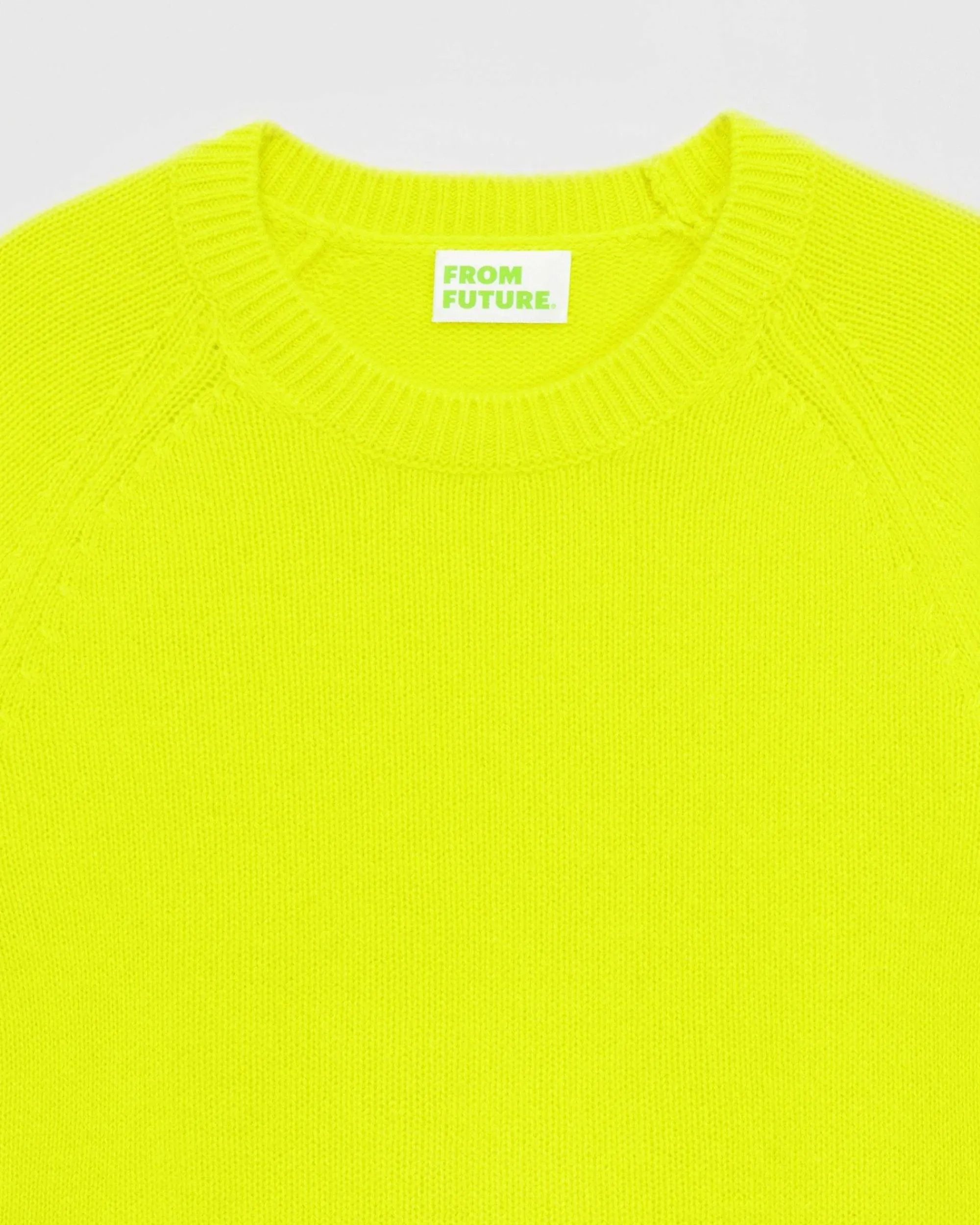 Store FROM FUTURE Pull Col Rond Raglan Jaune Fluo