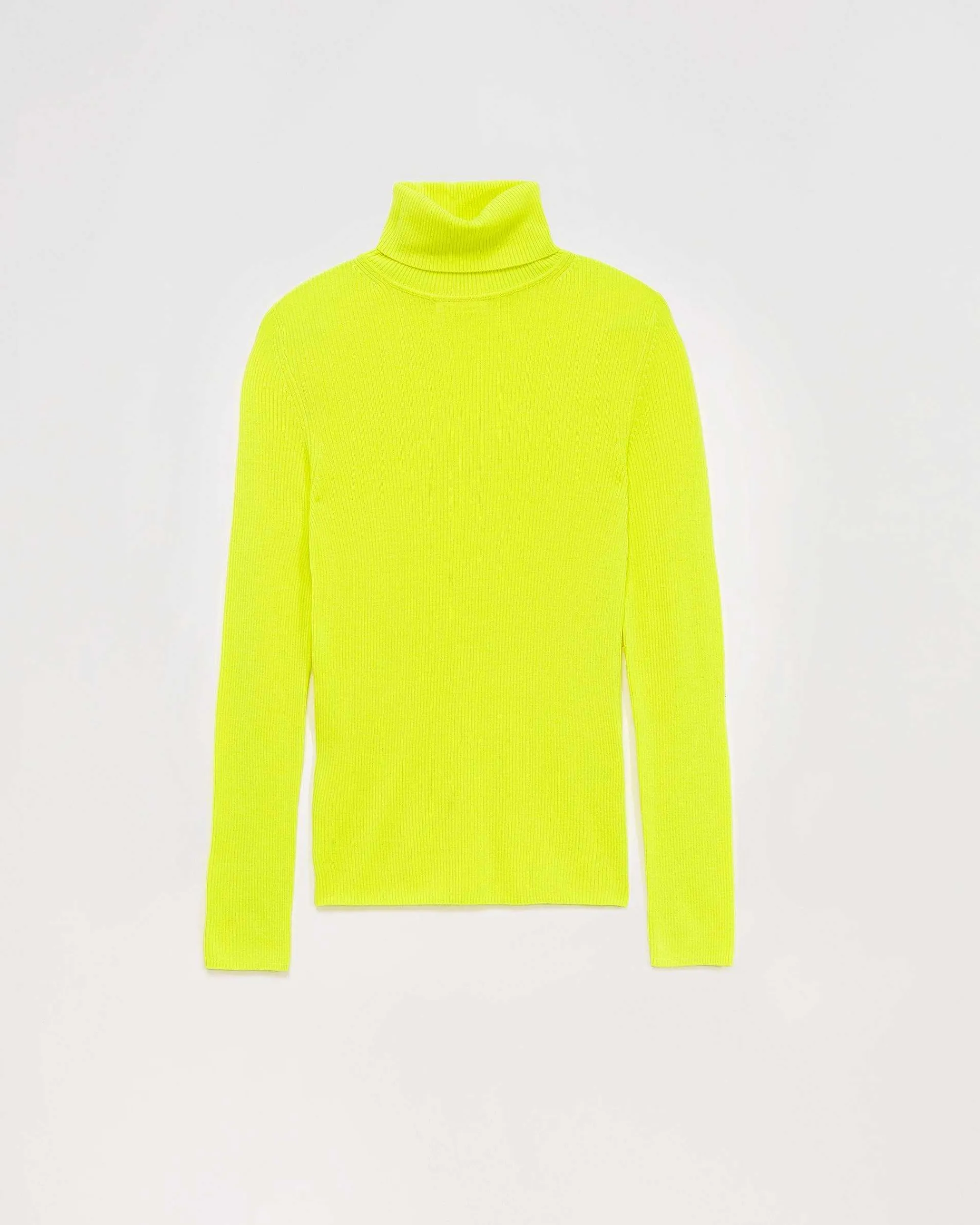 Outlet FROM FUTURE Pull Col Roule Basique Jaune Fluo