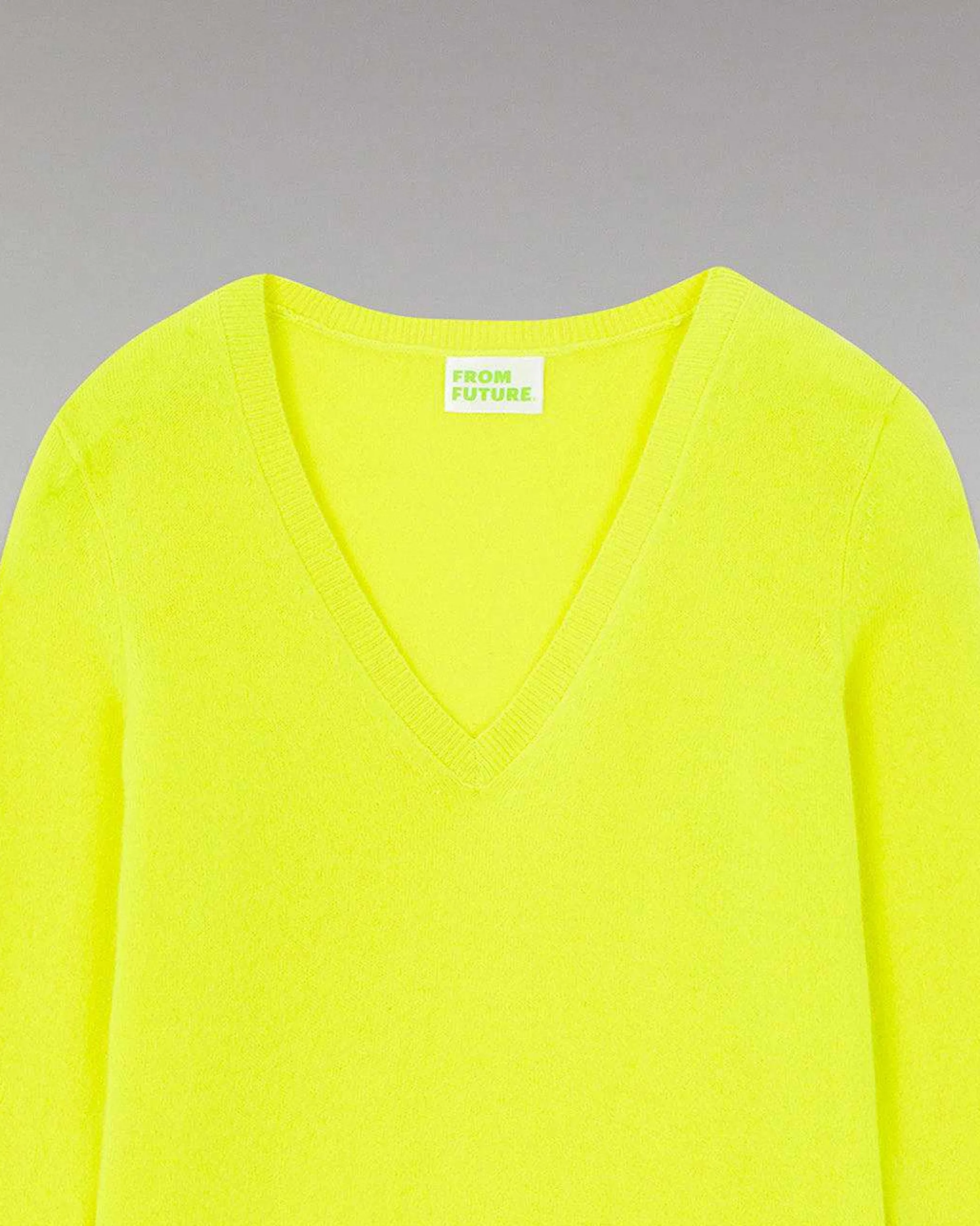 Hot FROM FUTURE Pull Col V Basique Jaune Fluo