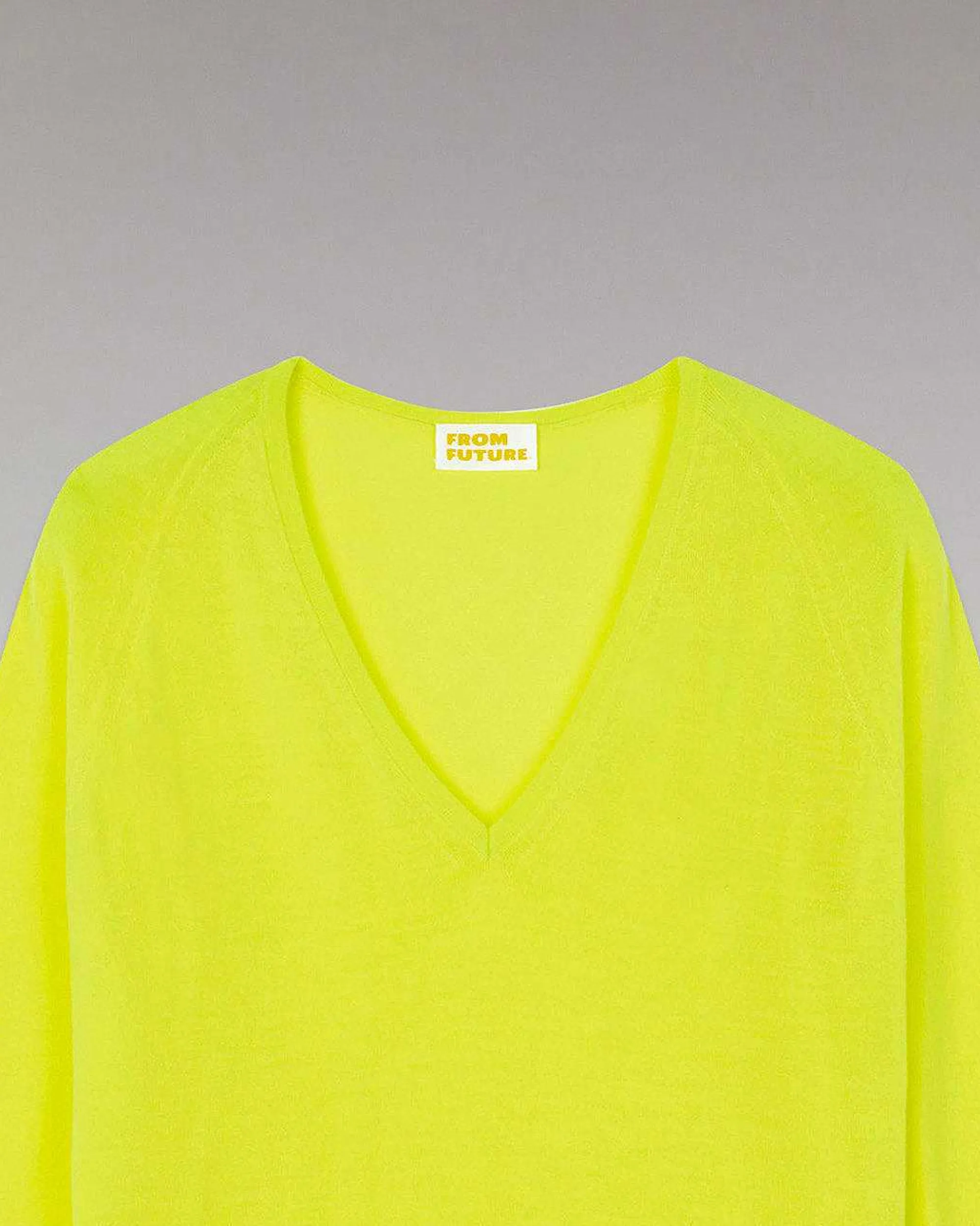 Online FROM FUTURE Pull Col V Oversize Jaune Fluo