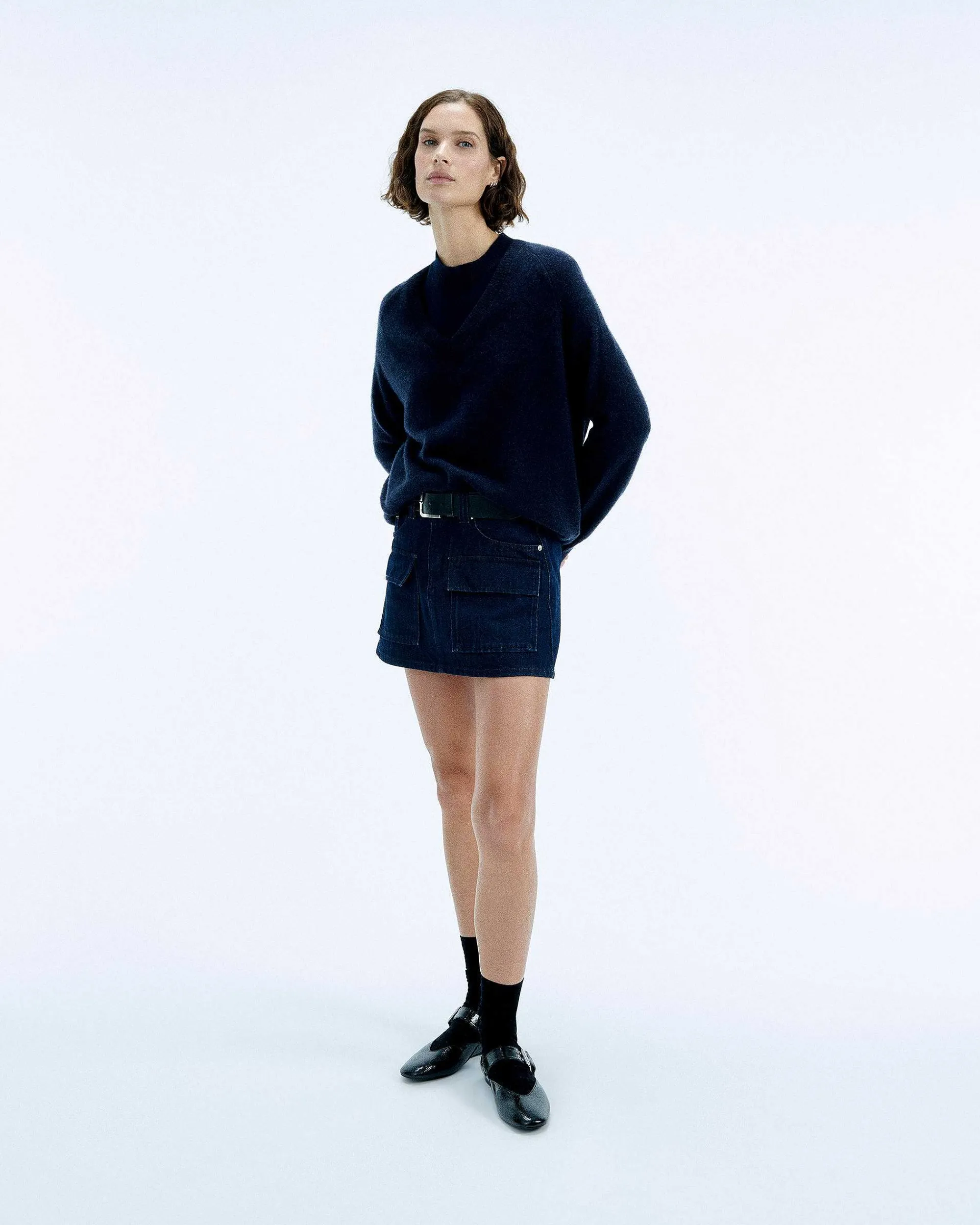 Fashion FROM FUTURE Pull Col V Oversize Light Navy Chine