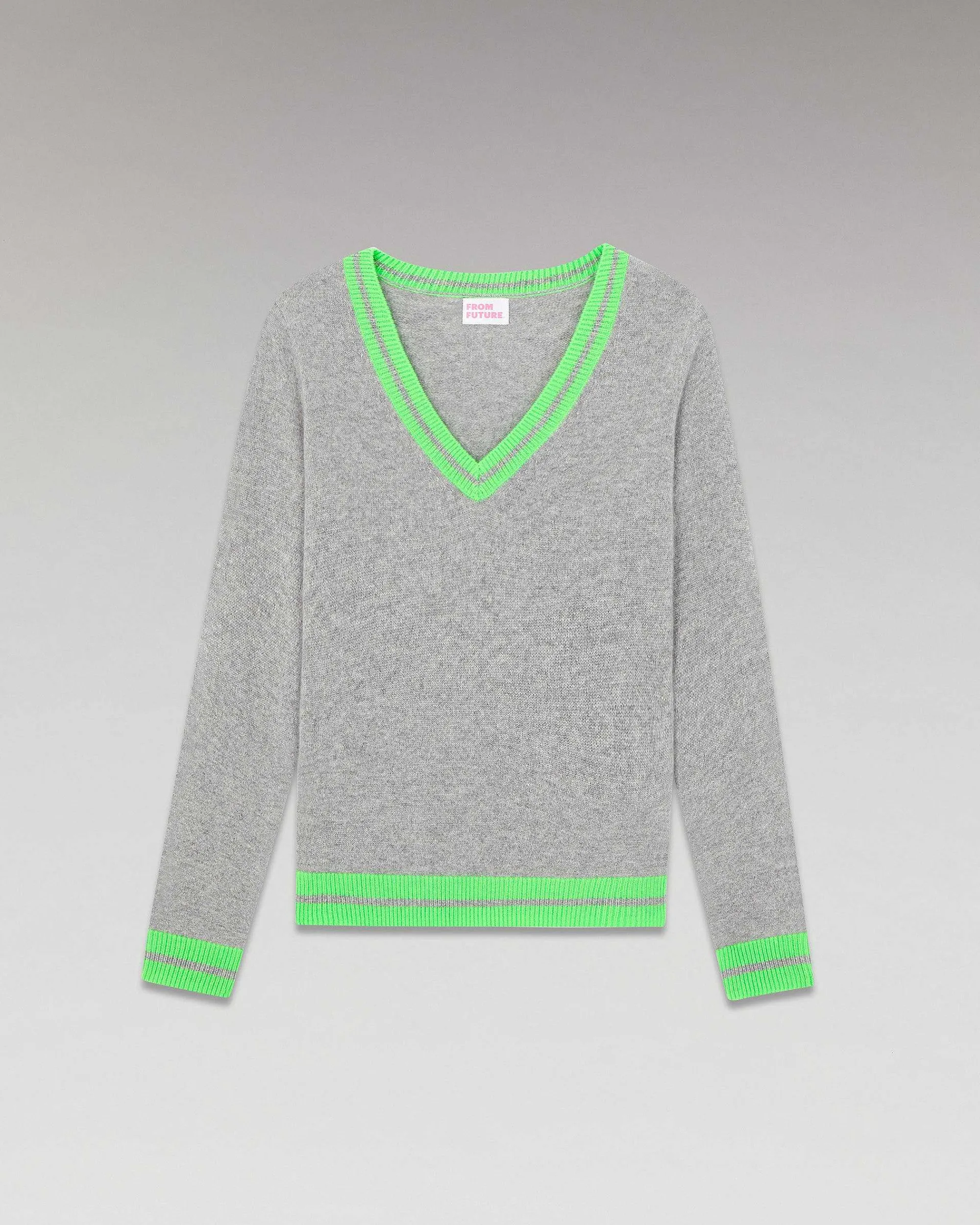 Store FROM FUTURE Pull Col V Rayures Tennis Leger Gris Chine Fonce