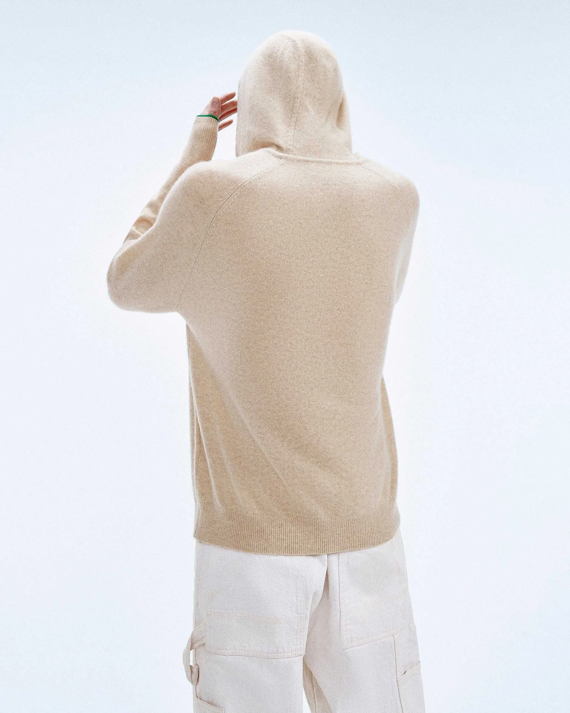 Cheap FROM FUTURE Pull Hoodie A Poche Et Liserets Contrastes Beige Chine