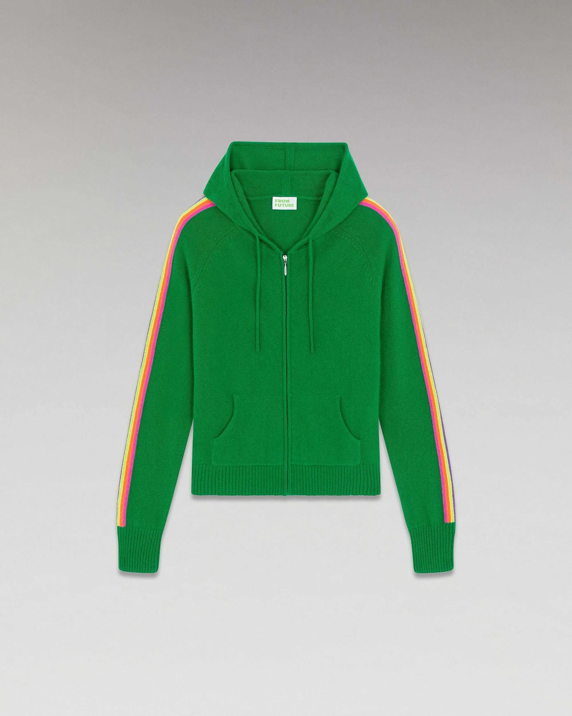 Shop FROM FUTURE Pull Hoodie Bandes Manches Multico Leger Vert Gazon