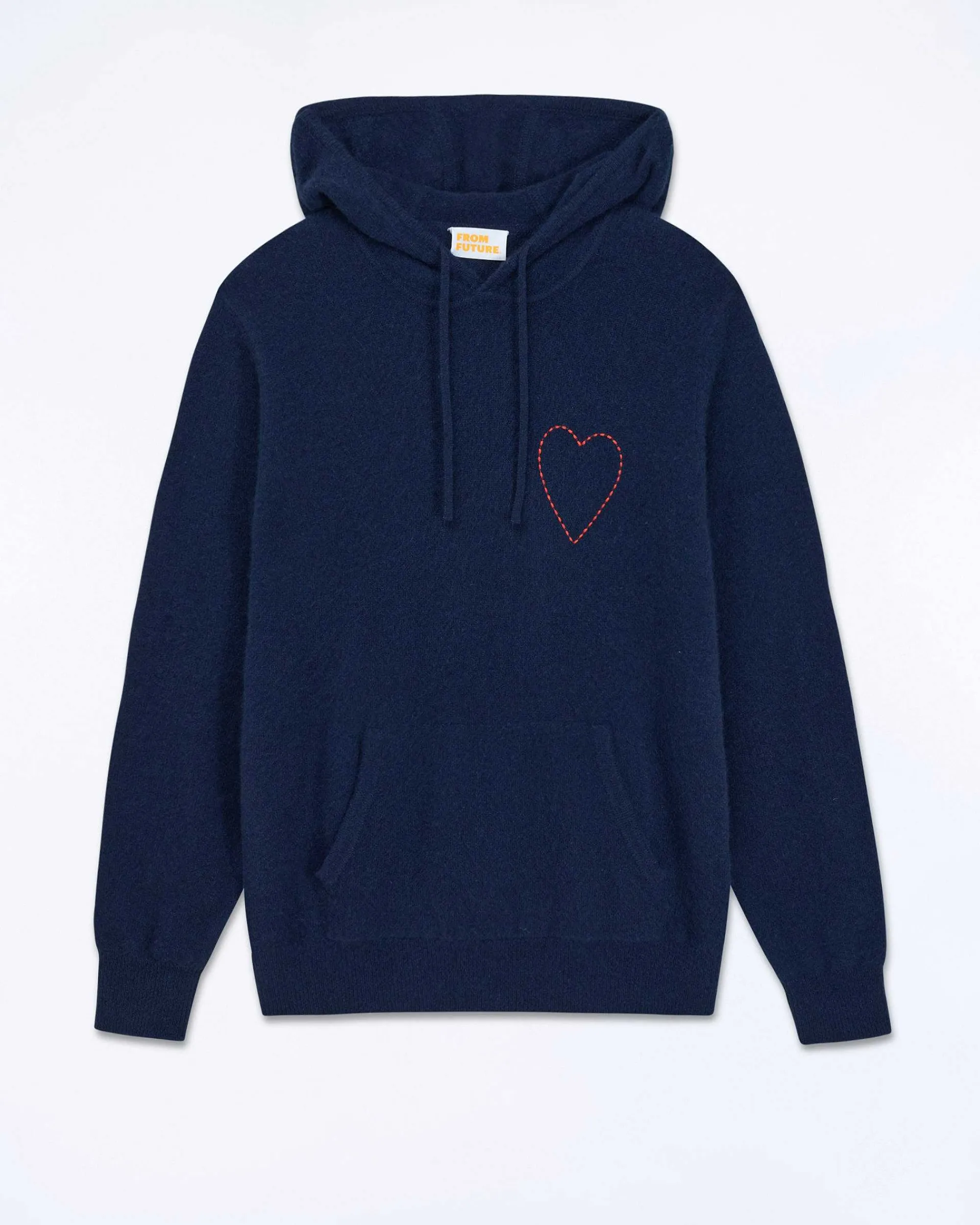 Shop FROM FUTURE Pull Hoodie Coeur Brode Navy