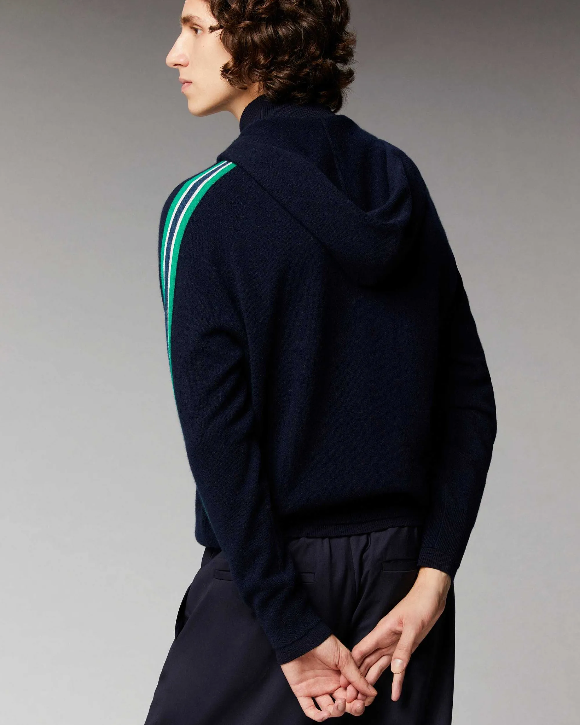 Cheap FROM FUTURE Pull Hoodie Zippe Bandes Navy