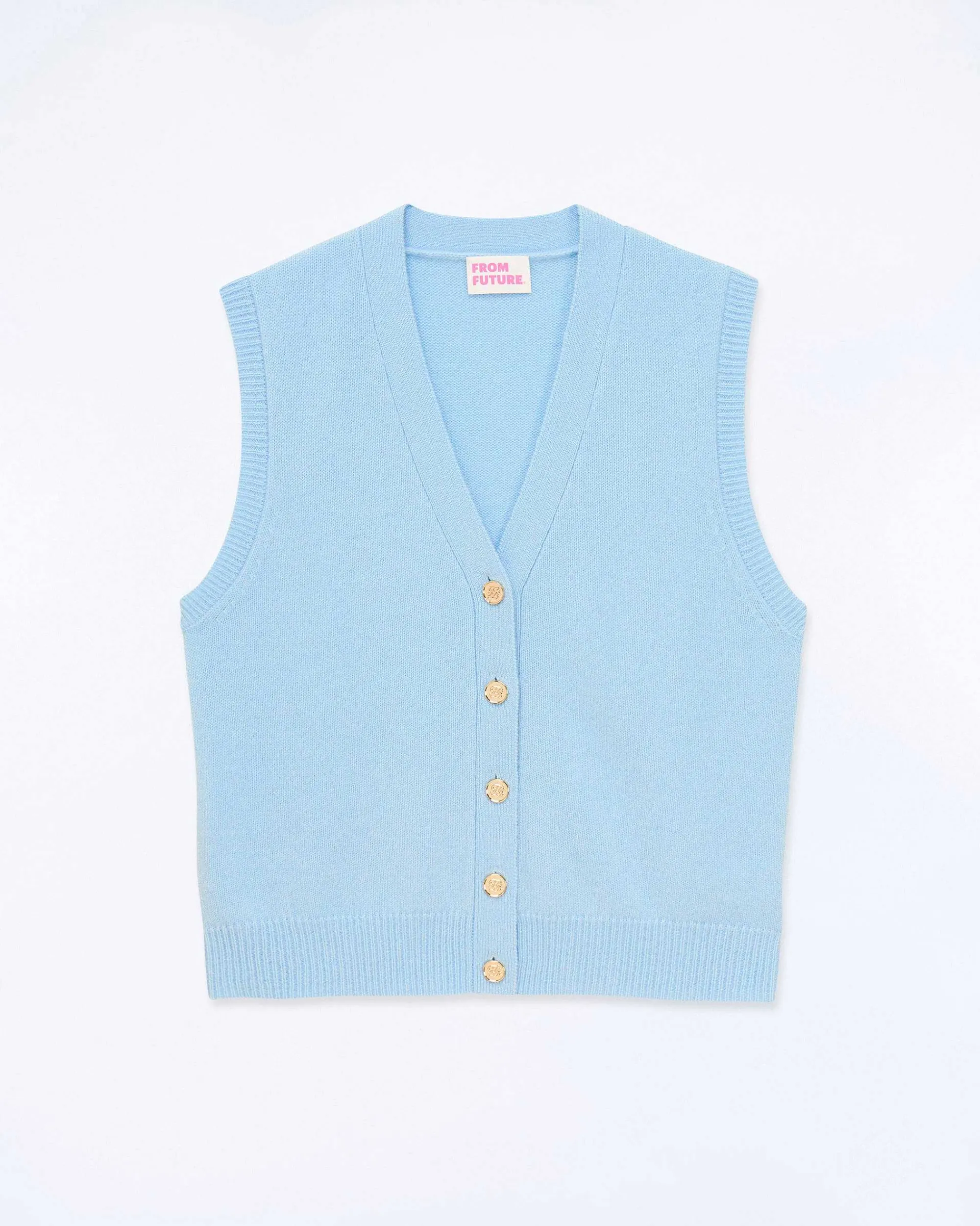 Best FROM FUTURE Pull Sans Manche Boutons Bijoux Baby Blue