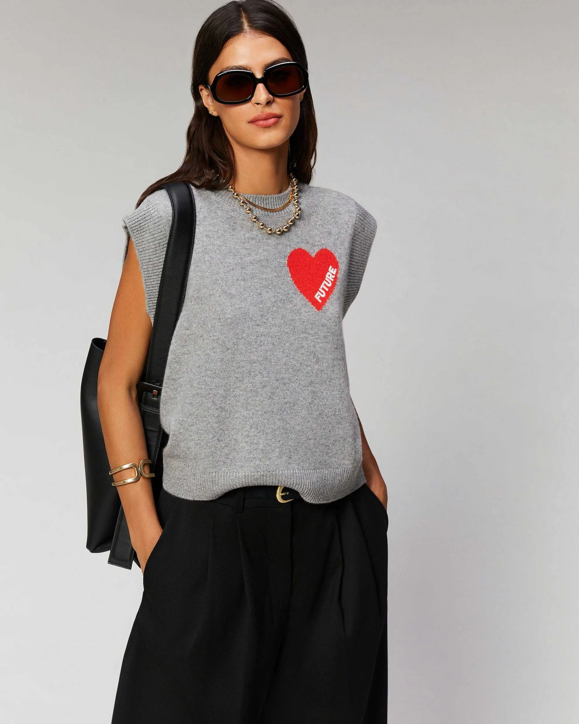 Hot FROM FUTURE Pull Sans Manche Coeur Leger Noir