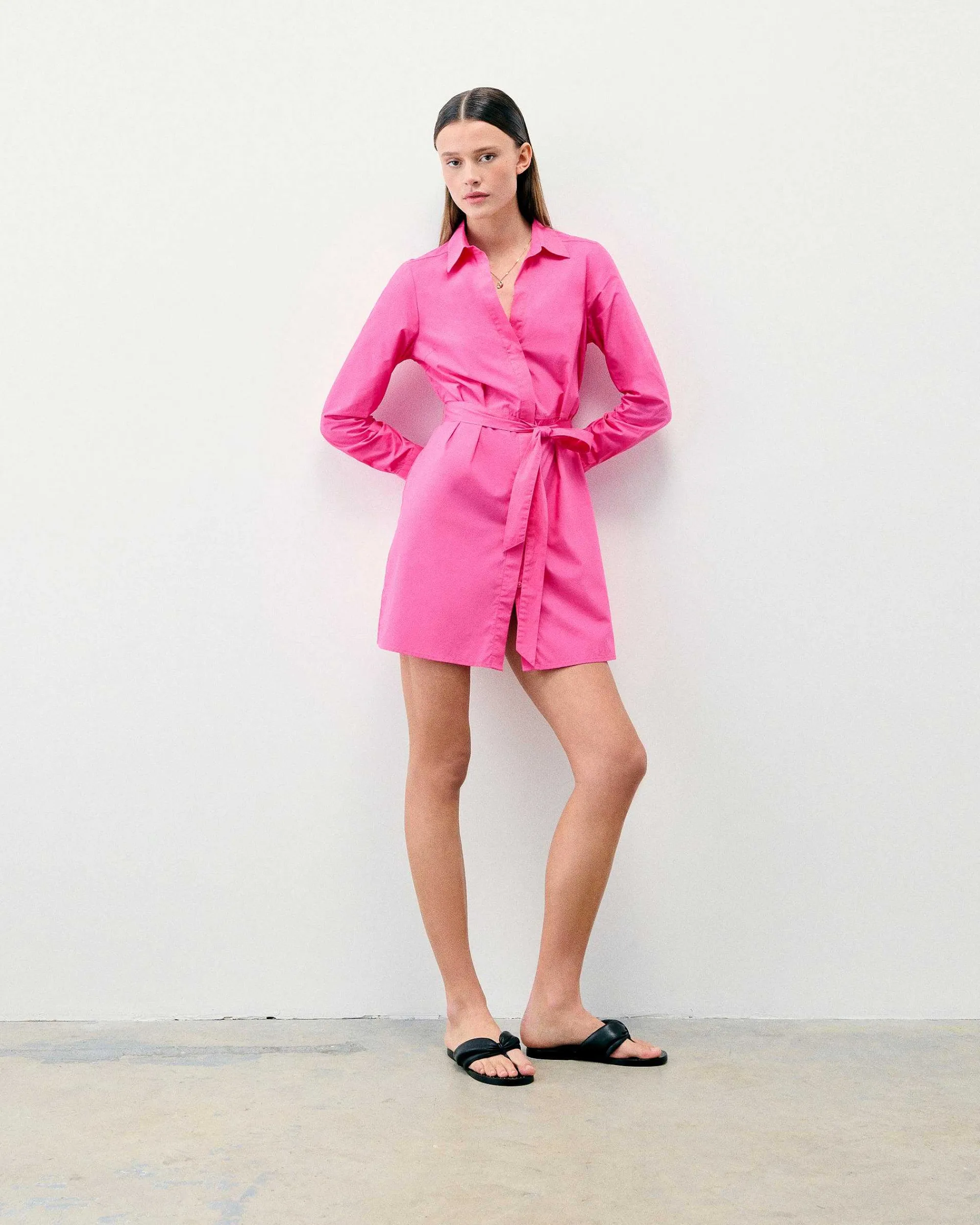 Online FROM FUTURE Robe Courte Manche Longue Alba Disco Pink