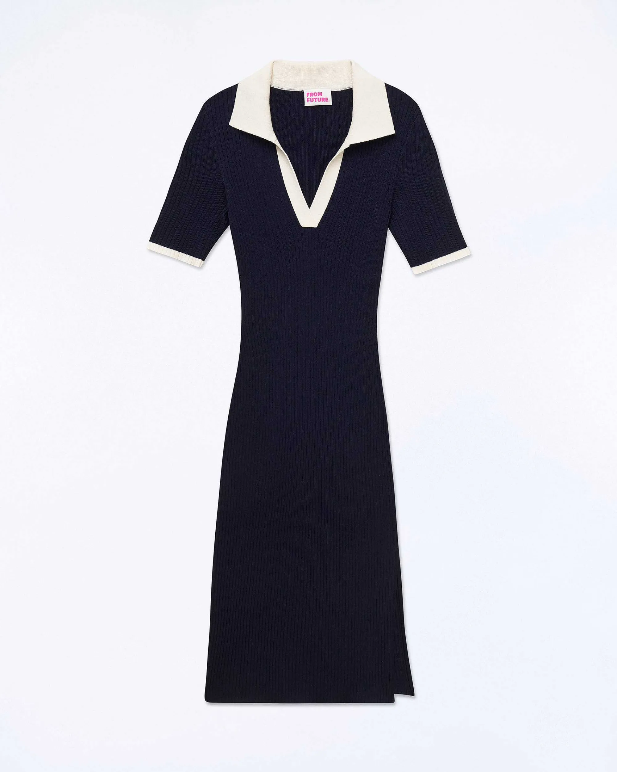 Hot FROM FUTURE Robe Longue Manche Courte Navy