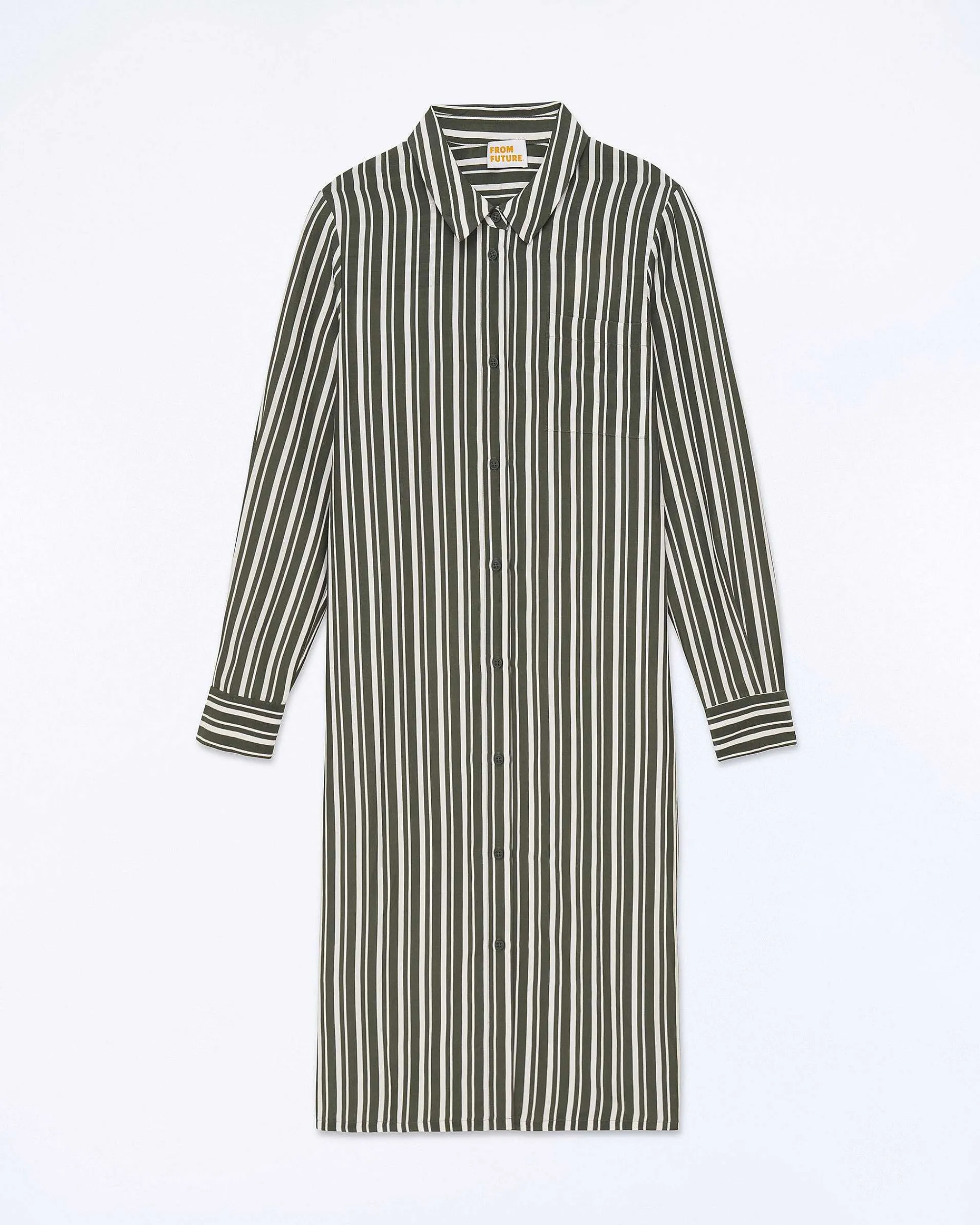 Clearance FROM FUTURE Robe Longue Manche Longue Kaki Stripes