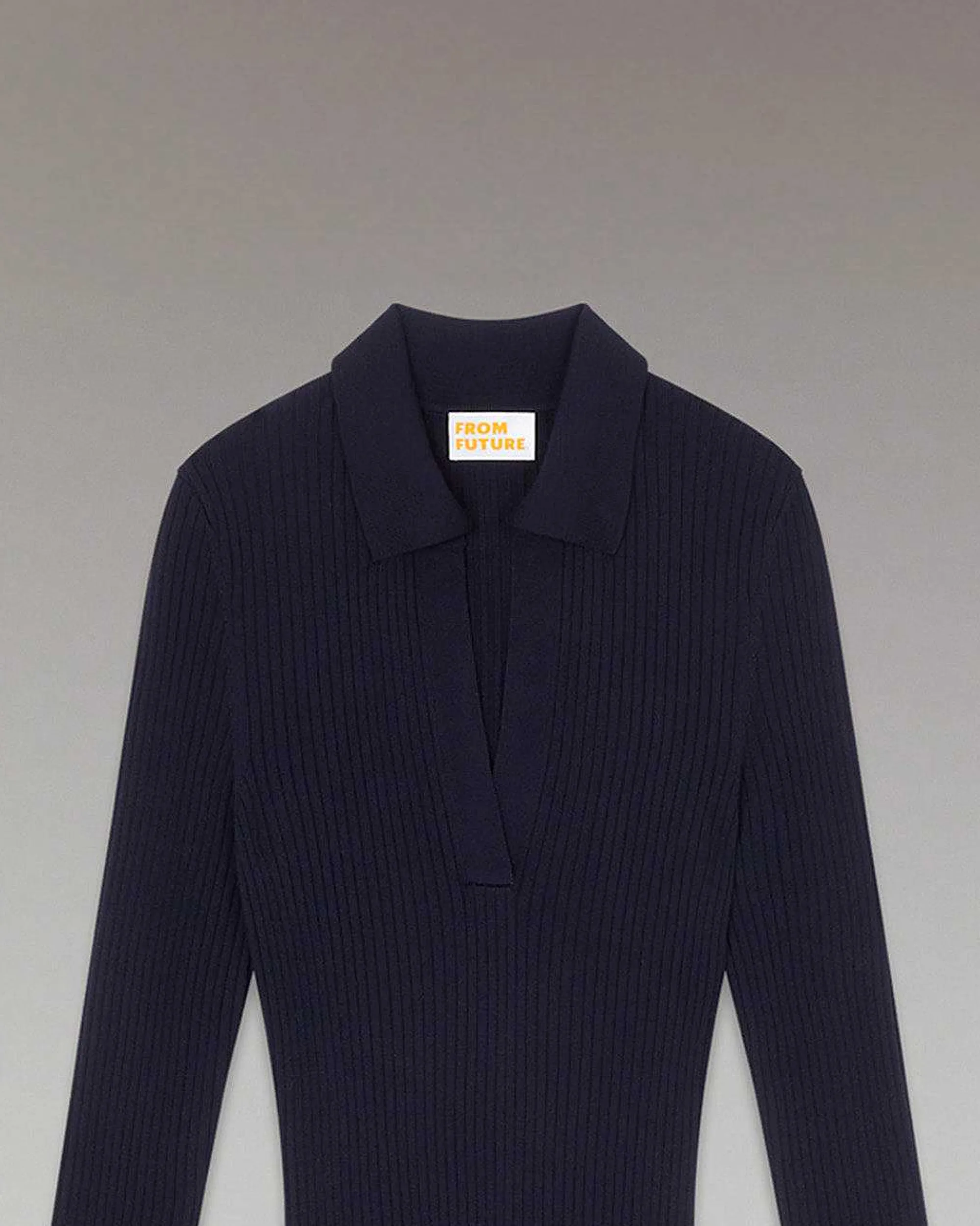 Hot FROM FUTURE Robe Longue Manche Longue Col Polo Navy