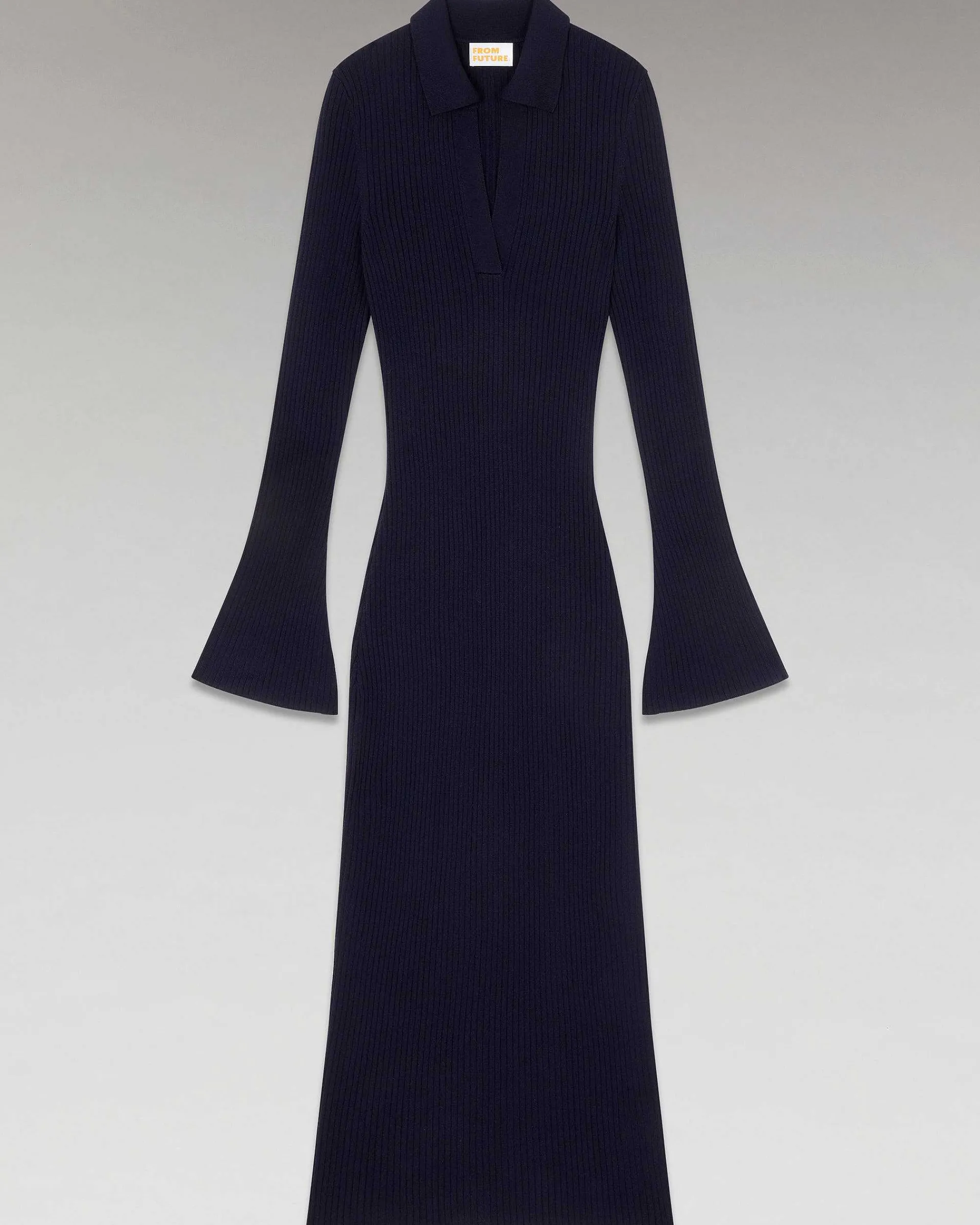 Hot FROM FUTURE Robe Longue Manche Longue Col Polo Navy